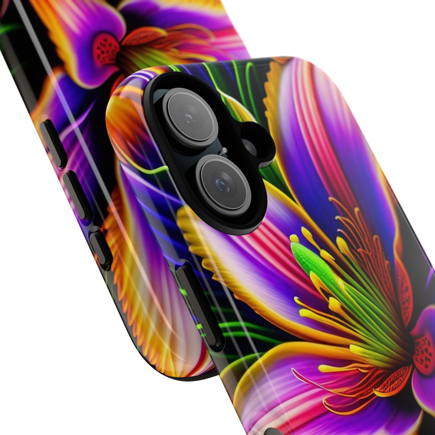 Floral Neon Tough Phone Case — Vivid Purple & Orange Lily Protective Cover