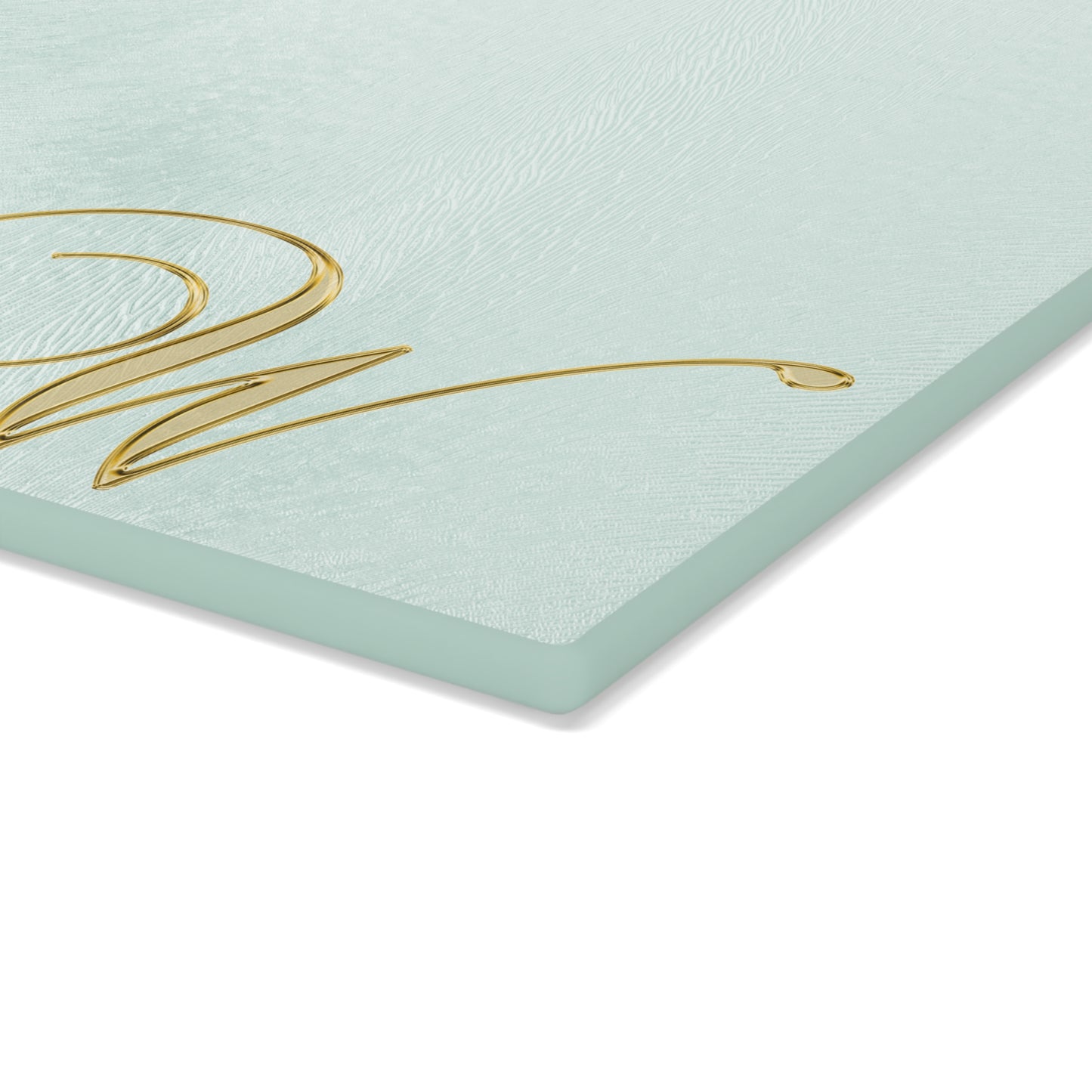 Monogram Glass Cutting Board - Elegant Mint with Gold Script "W"
