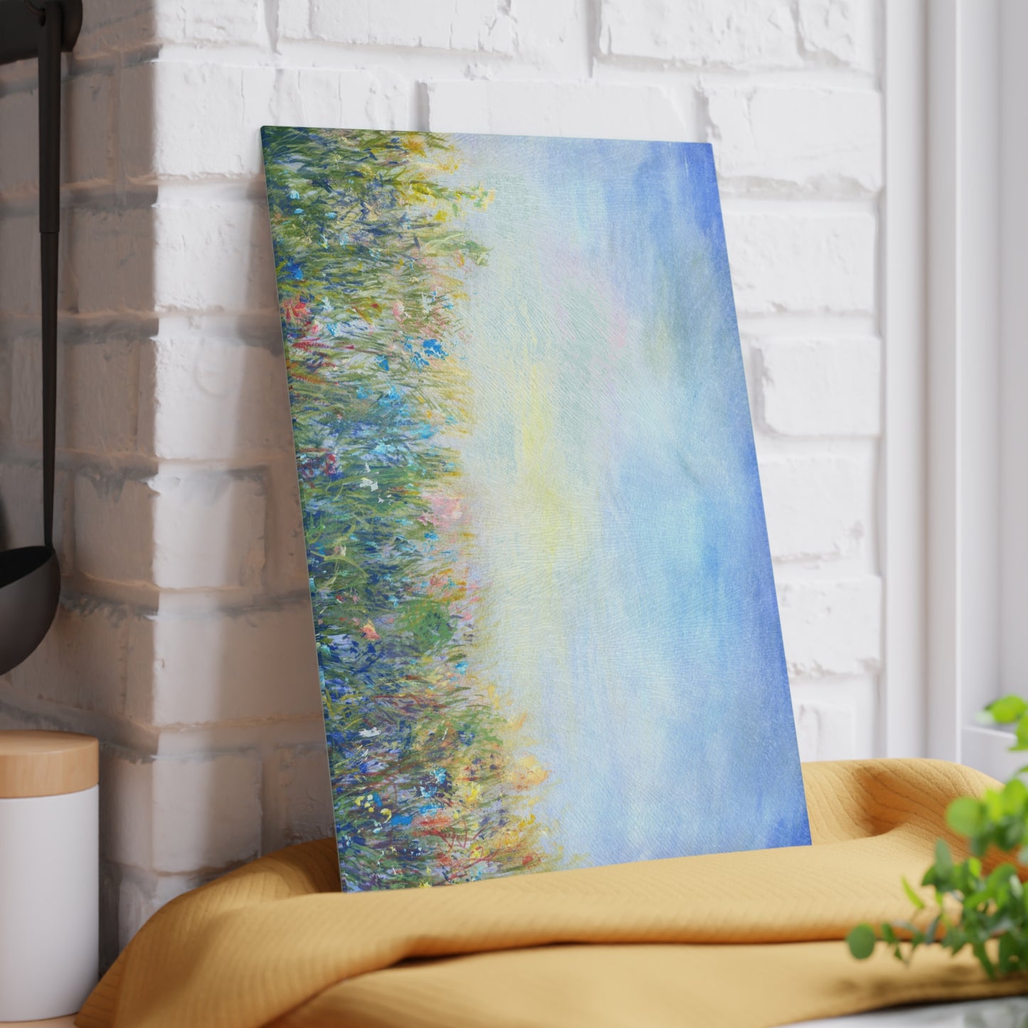 Glass Cutting Board — Soft Pastel Wildflower Meadow Print