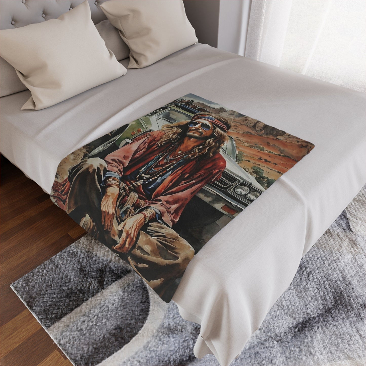 Hippie Road Trip Minky Blanket — Vintage Boho Camper Throw