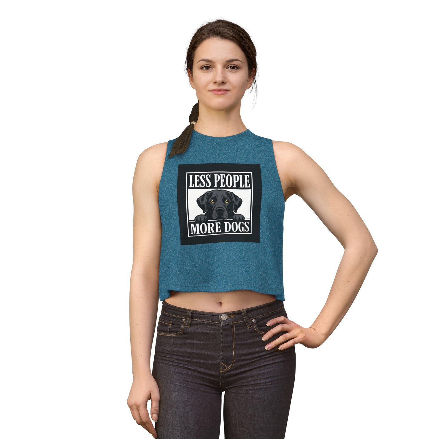 Less People More Dogs Crop Top – Cute Black Lab Graphic Tank for Dog Lovers