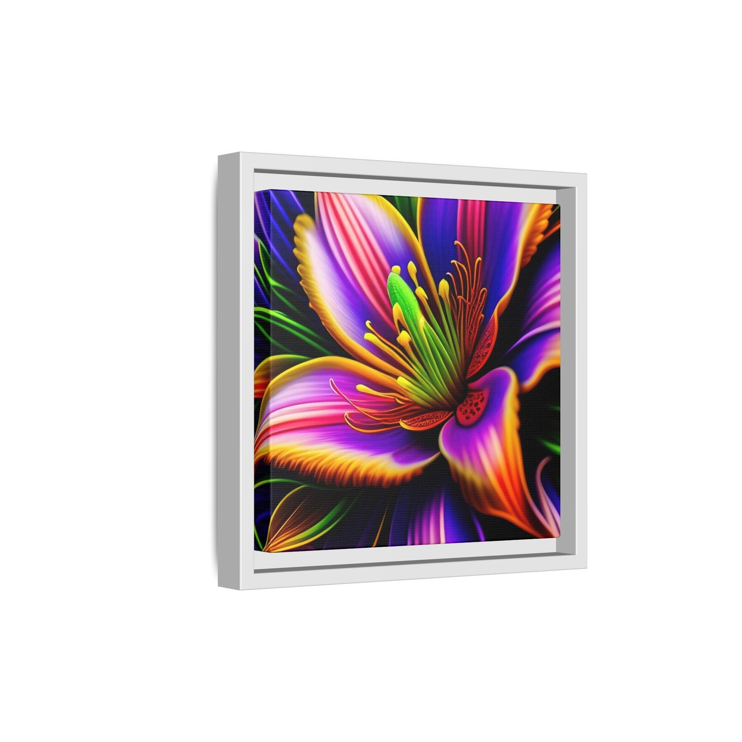 Vibrant Neon Floral Matte Canvas Print — Framed Wall Art