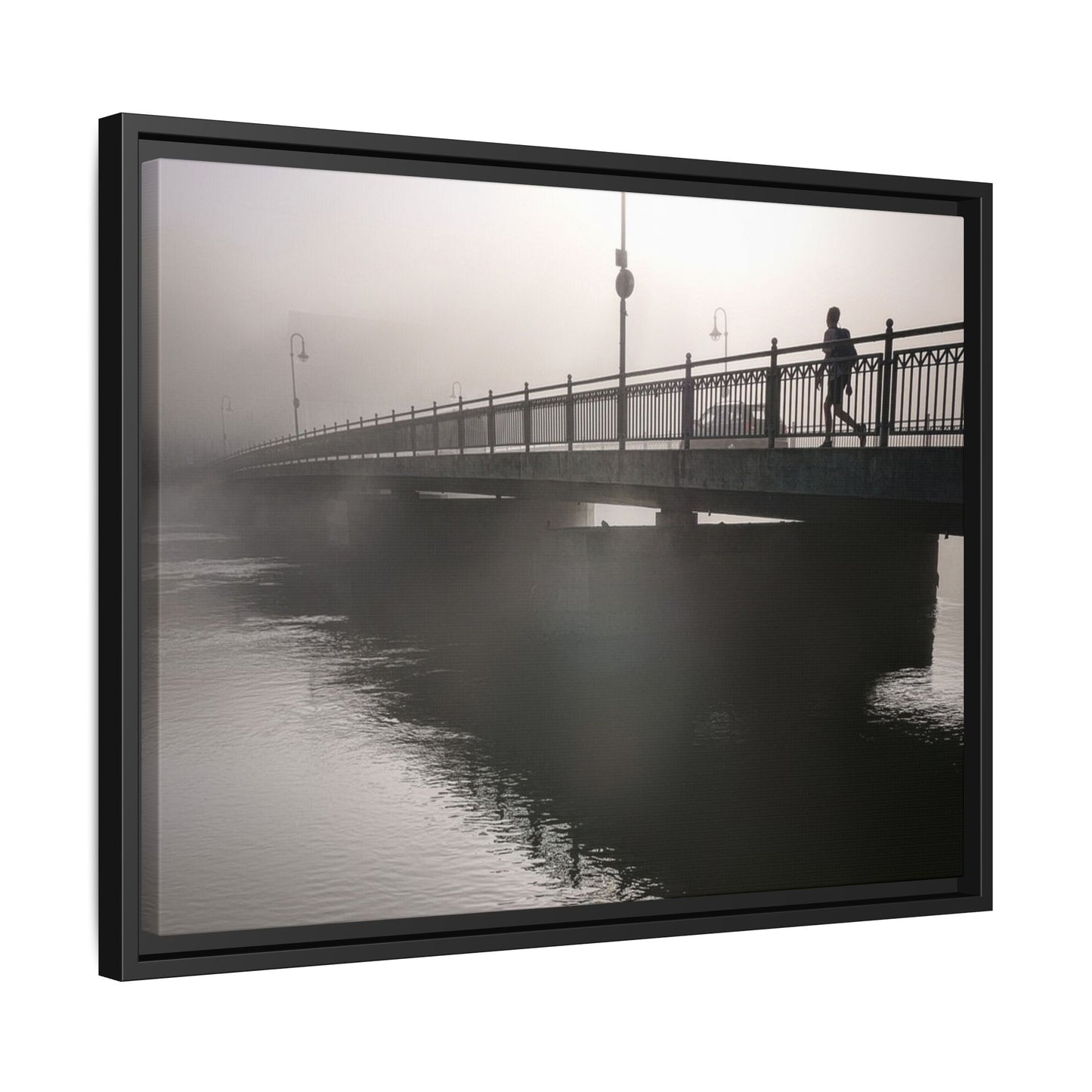Framed Matte Canvas - Foggy Bridge Black & White Photography