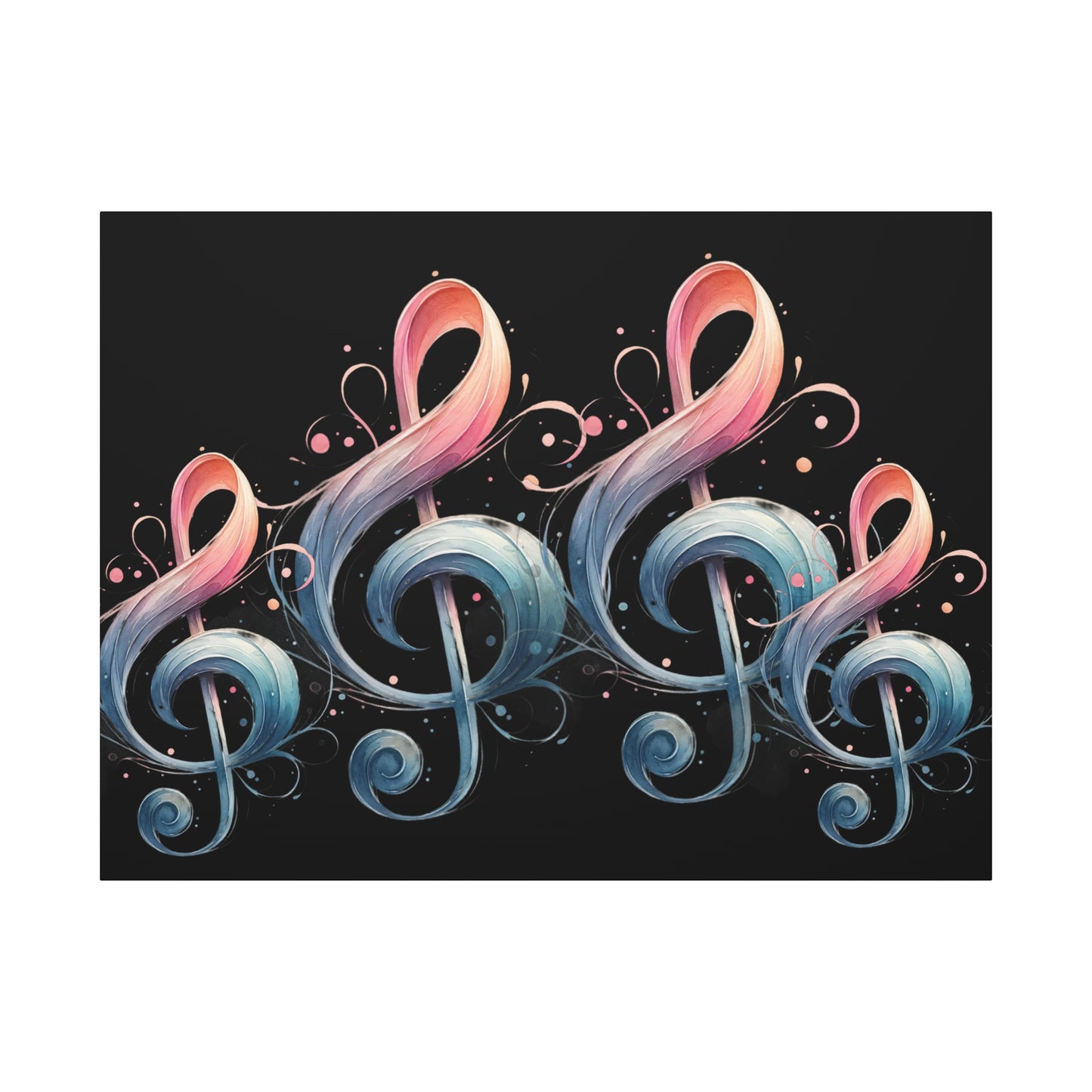 Musical Treble Clef Canvas Wall Art — Pastel Ribbon Notes on Black