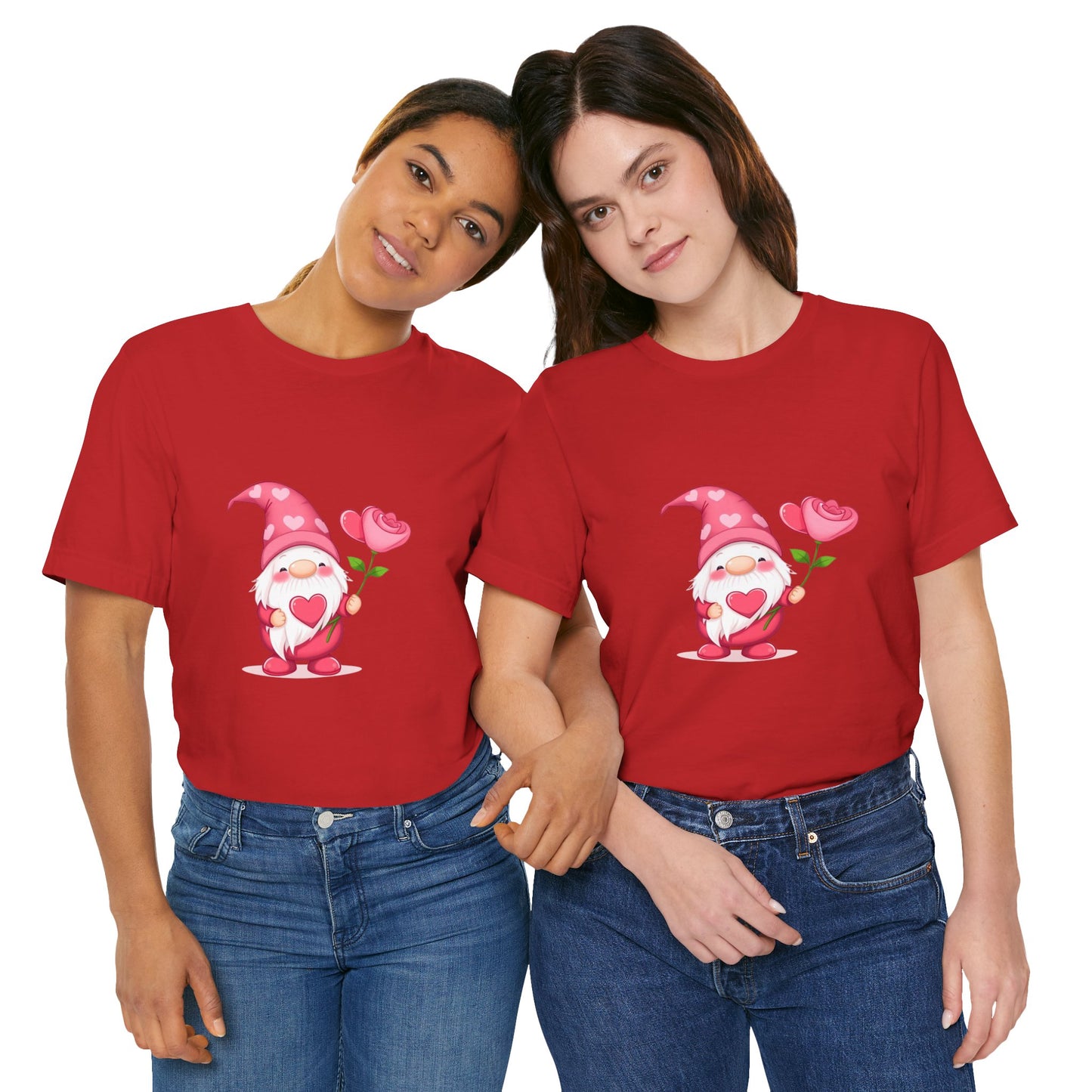 Valentine Gnome T‑Shirt — Cute Pink Gnome Holding Rose Tee
