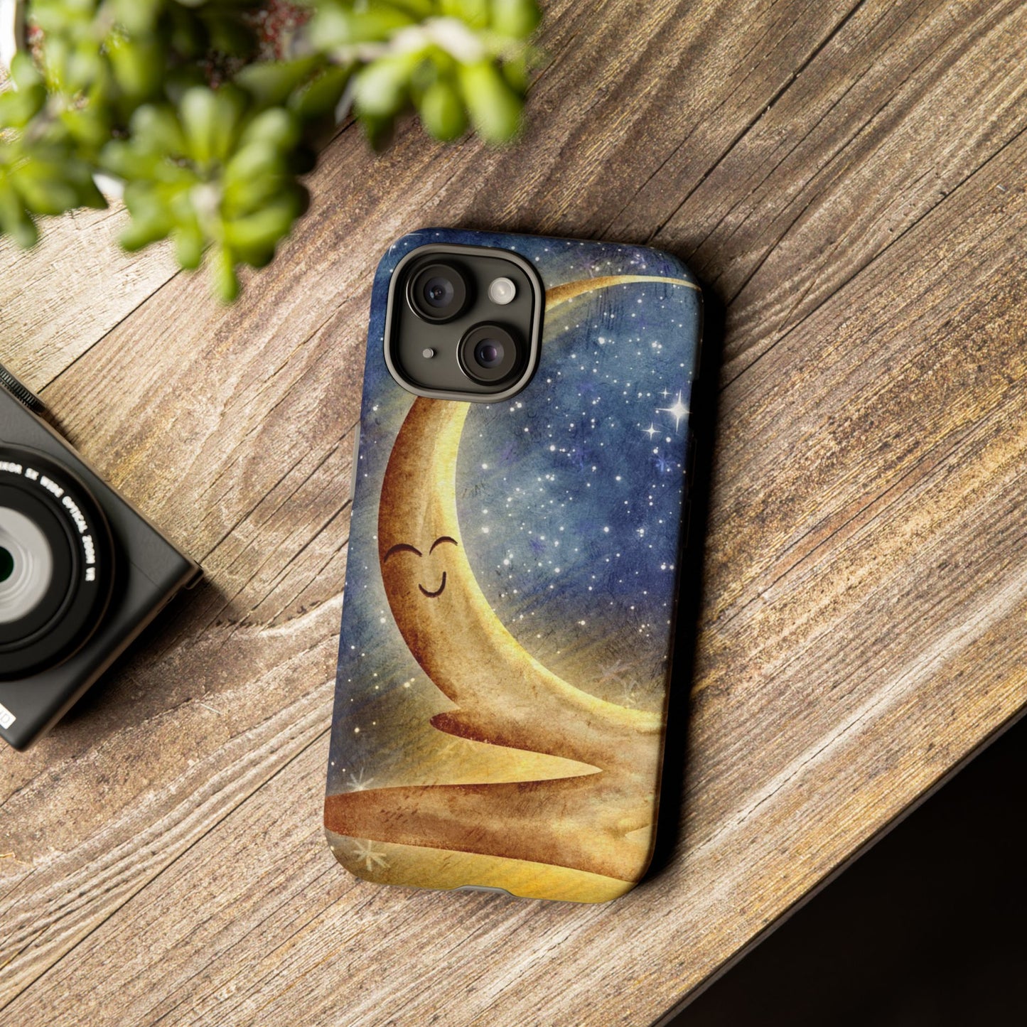 Moonlit Smile Phone Case — Starry Night Crescent Moon iPhone Cover