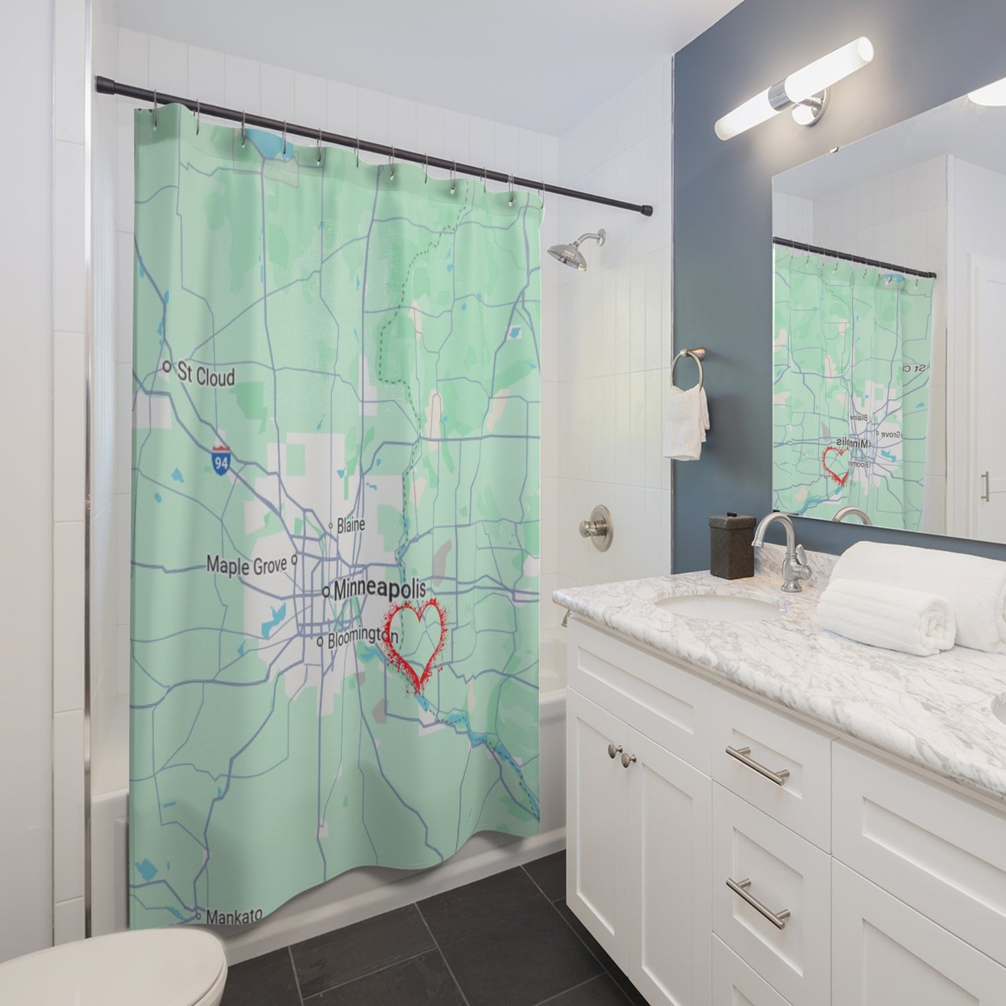 Personalized Map Shower Curtain, Custom Home Decor, Bathroom Gift, Wedding Gift, Housewarming, Unique Gift Idea