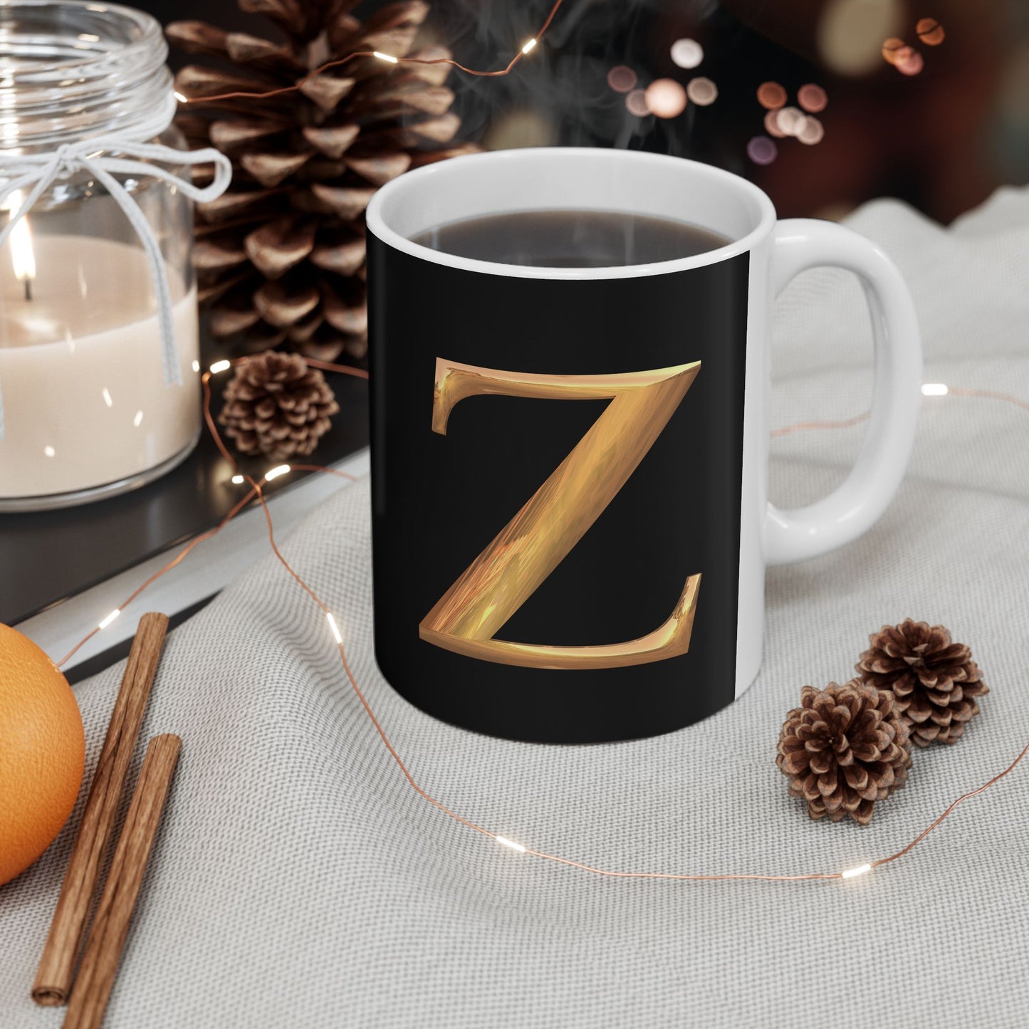 Monogram 'Z' Red Gold Heart Ceramic Mug – Personalized Initial Coffee Cup (11oz, 15oz)
