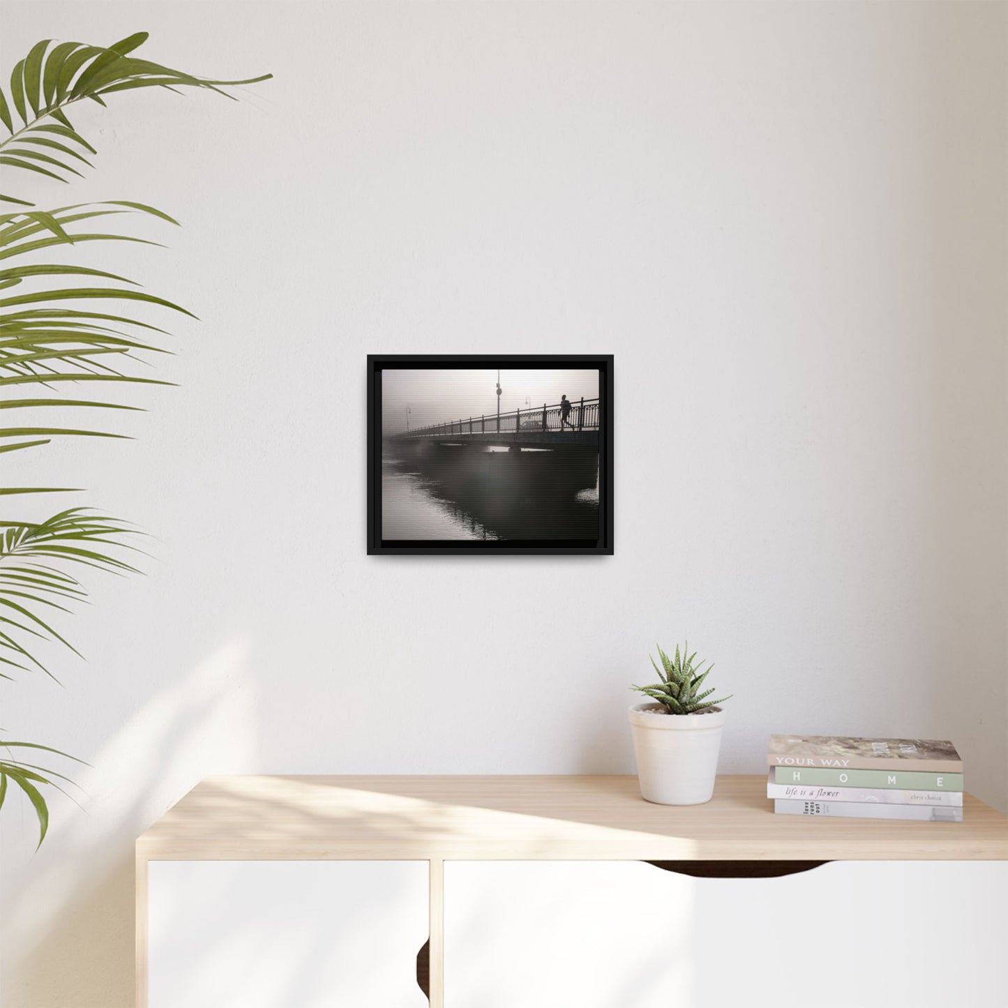 Framed Matte Canvas - Foggy Bridge Black & White Photography