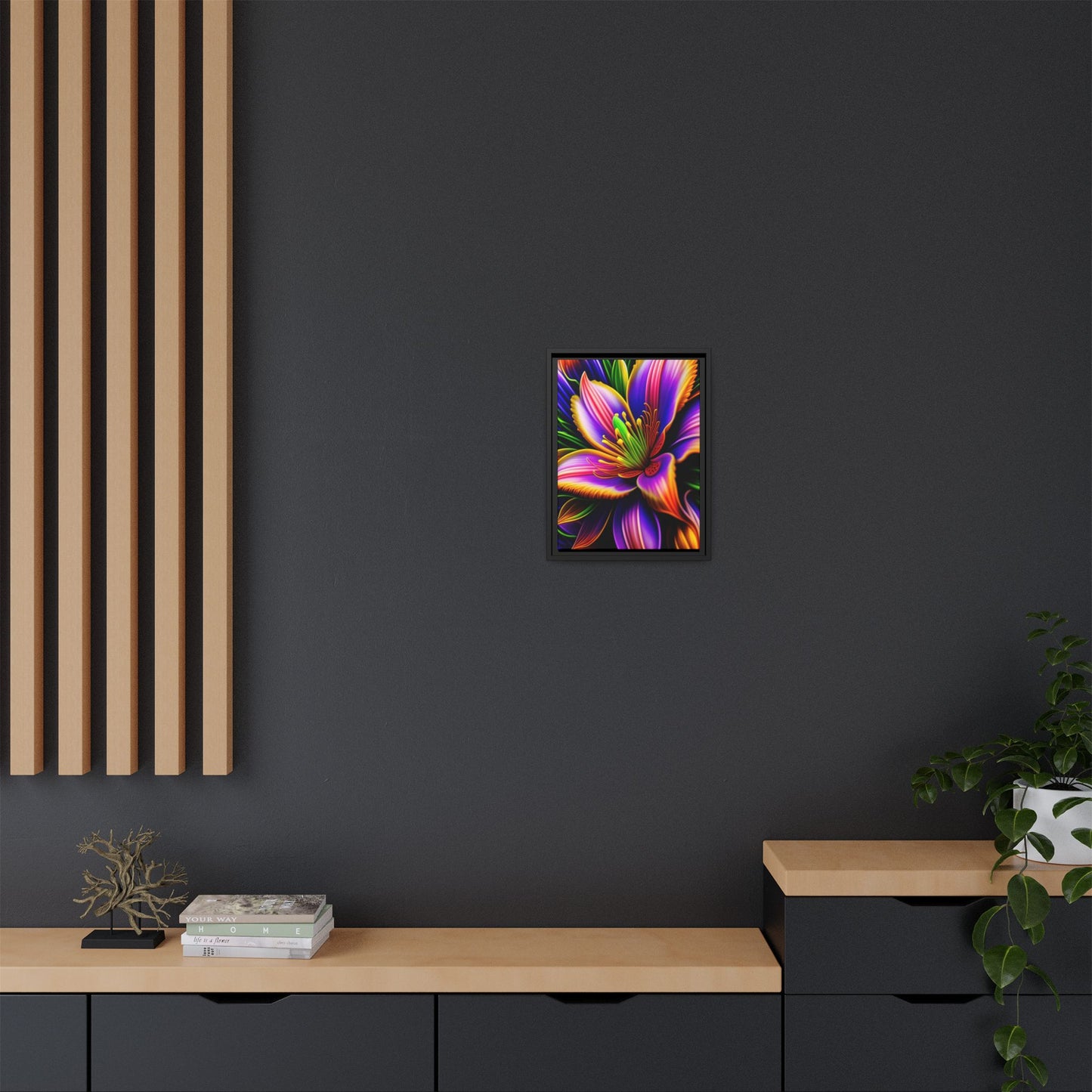 Vibrant Neon Floral Matte Canvas Print — Framed Wall Art