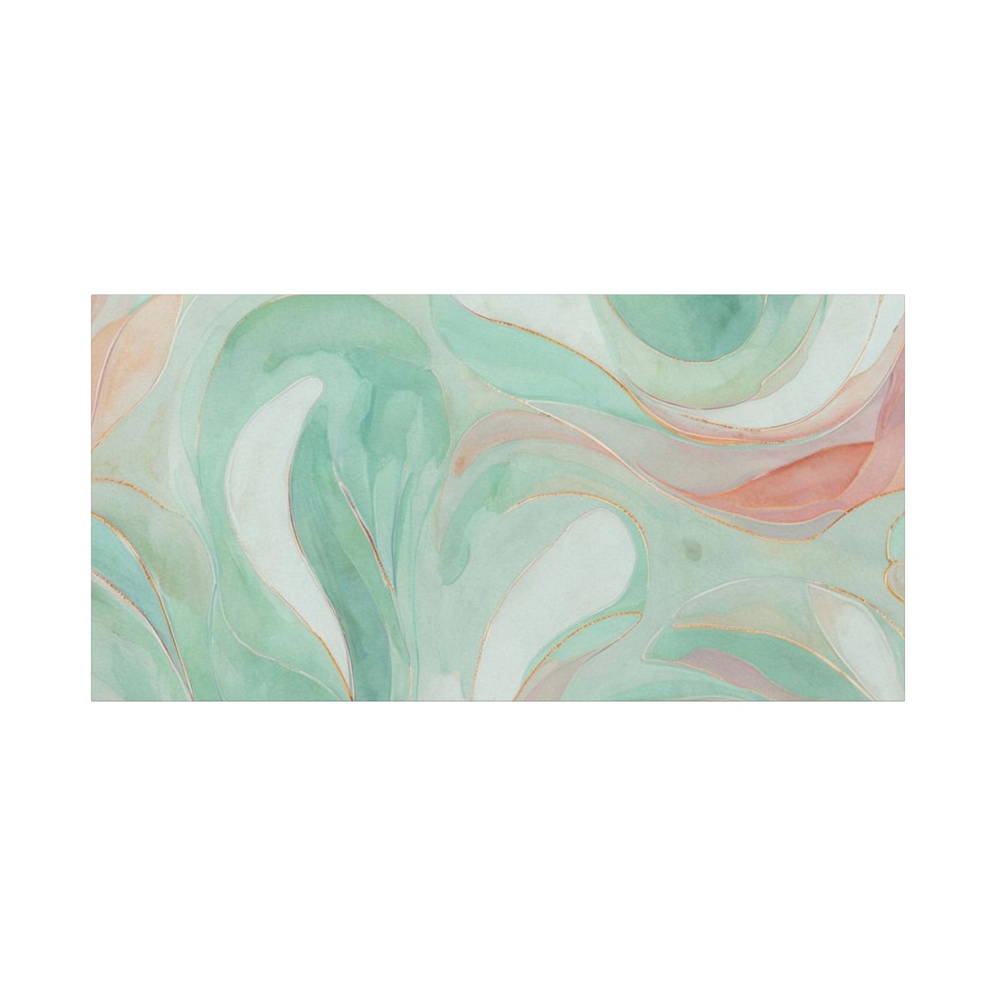 Abstract Green Marble Canvas Print — Teal & Coral Swirl Wall Art