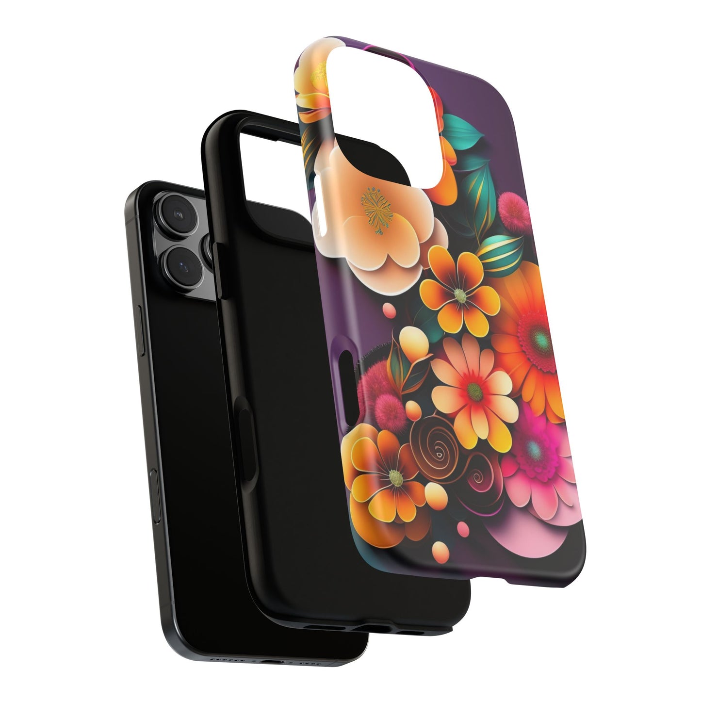 Floral Burst Tough Phone Case — Colorful Retro Flowers Protective Cover