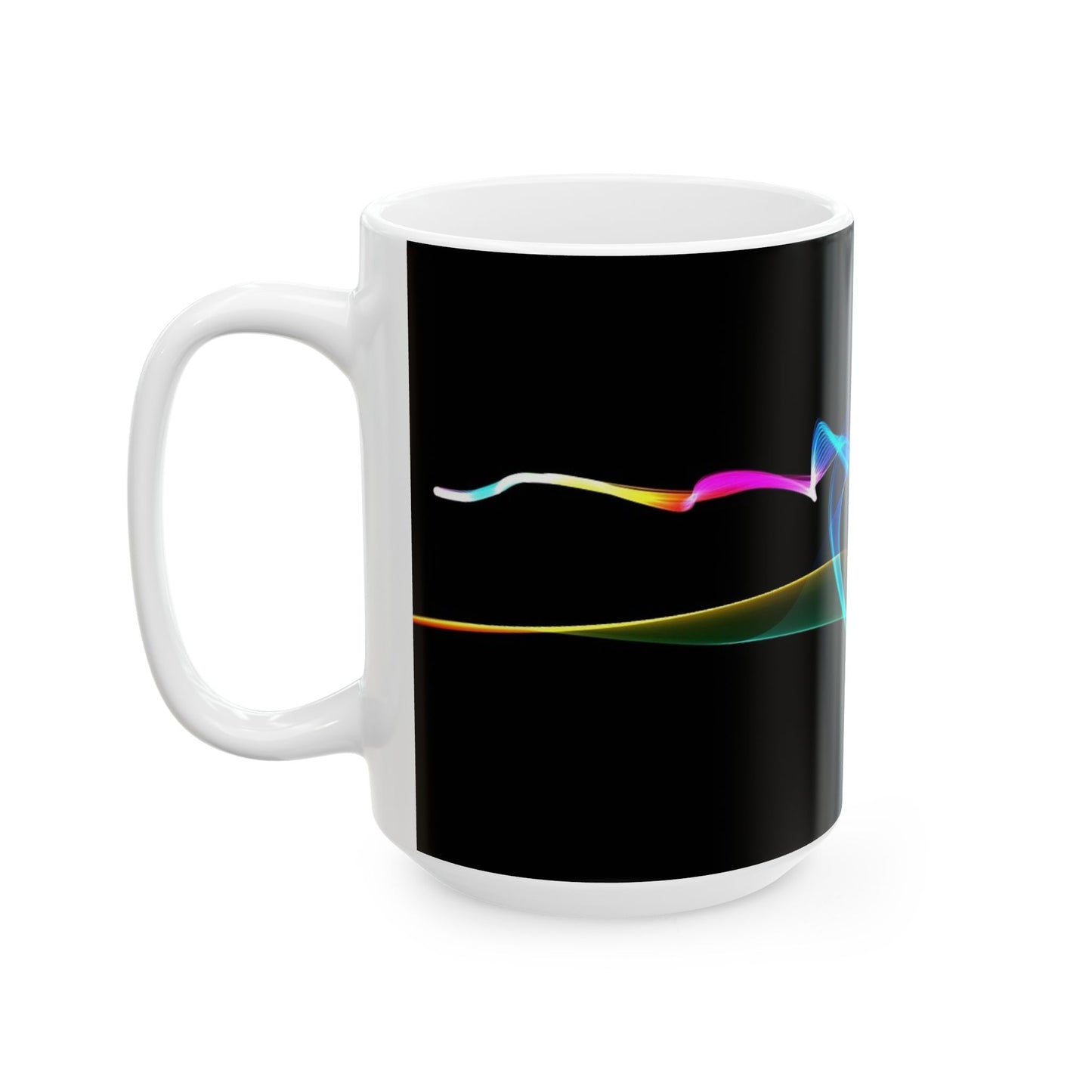 Neon Wave Ceramic Mug – Colorful Abstract Smoke Design (11oz & 15oz)
