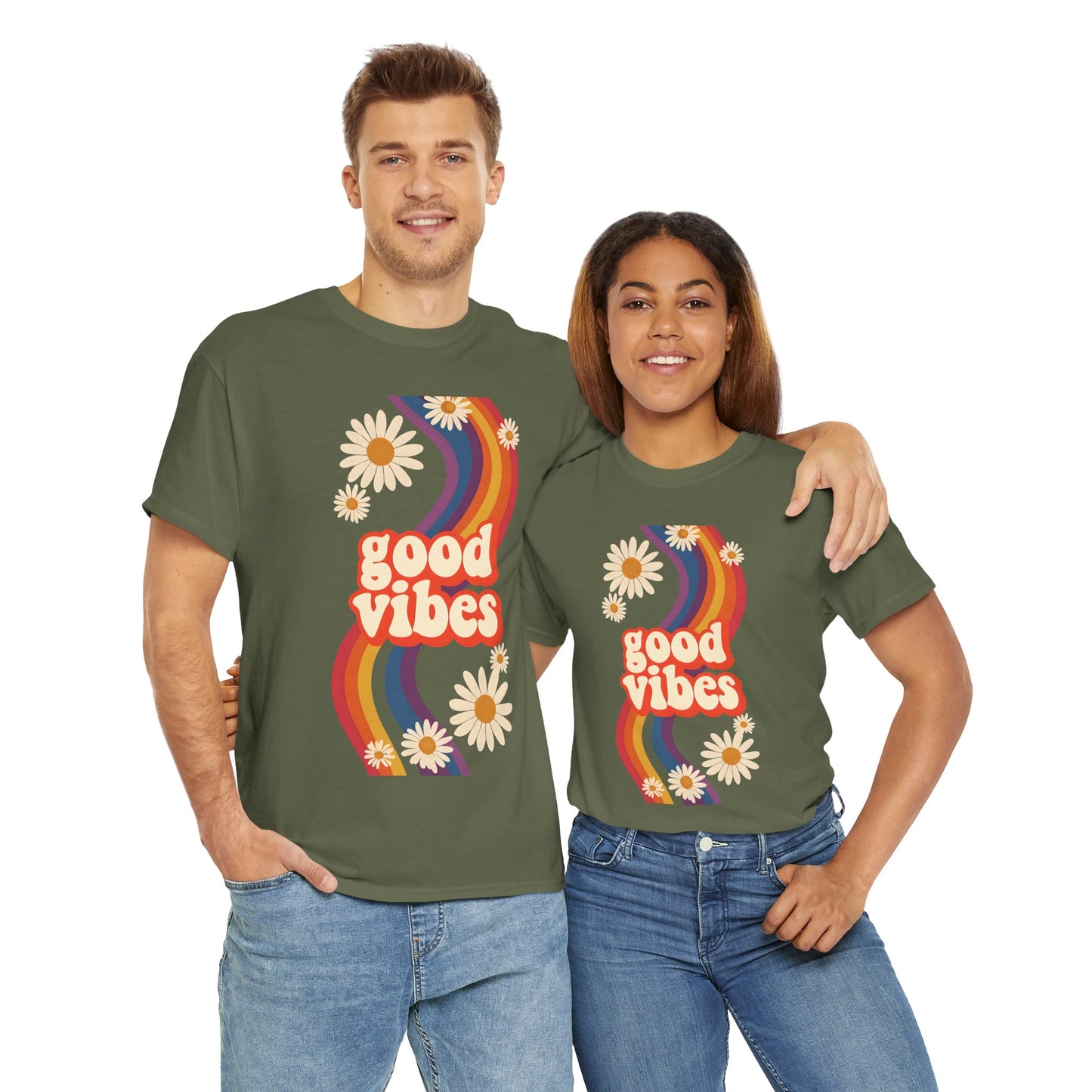 Good Vibes Unisex Heavy Cotton Tee, Retro Graphic T-Shirt, Feel Good Apparel, Summer Outfit, Casual Gift for Friends