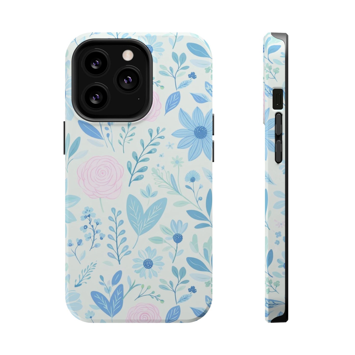 Floral Pastel Magnetic Impact Phone Case — Blue & Pink Botanical Design