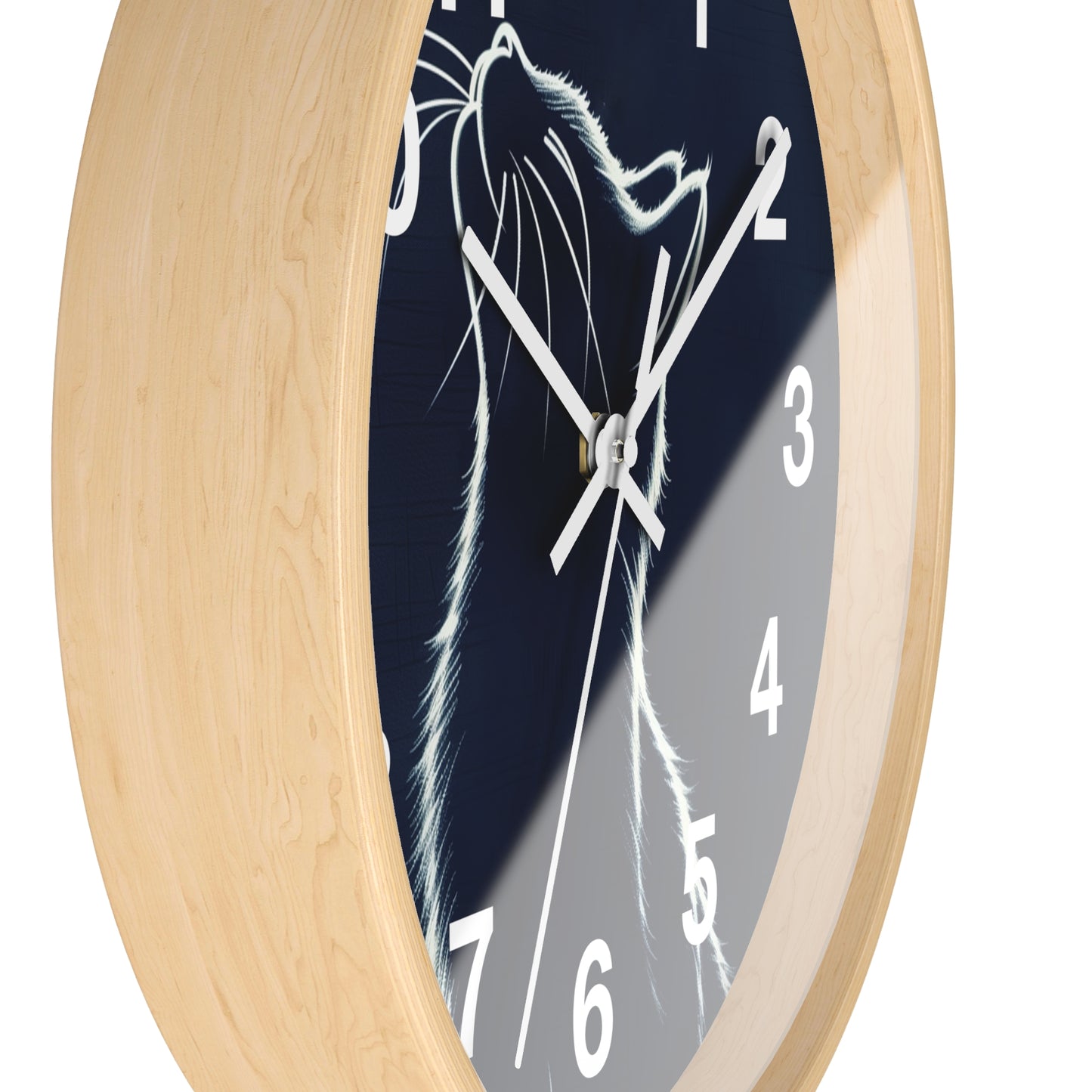 Moonlit Cat Wall Clock | Night Sky Silhouette, Minimal Numerals