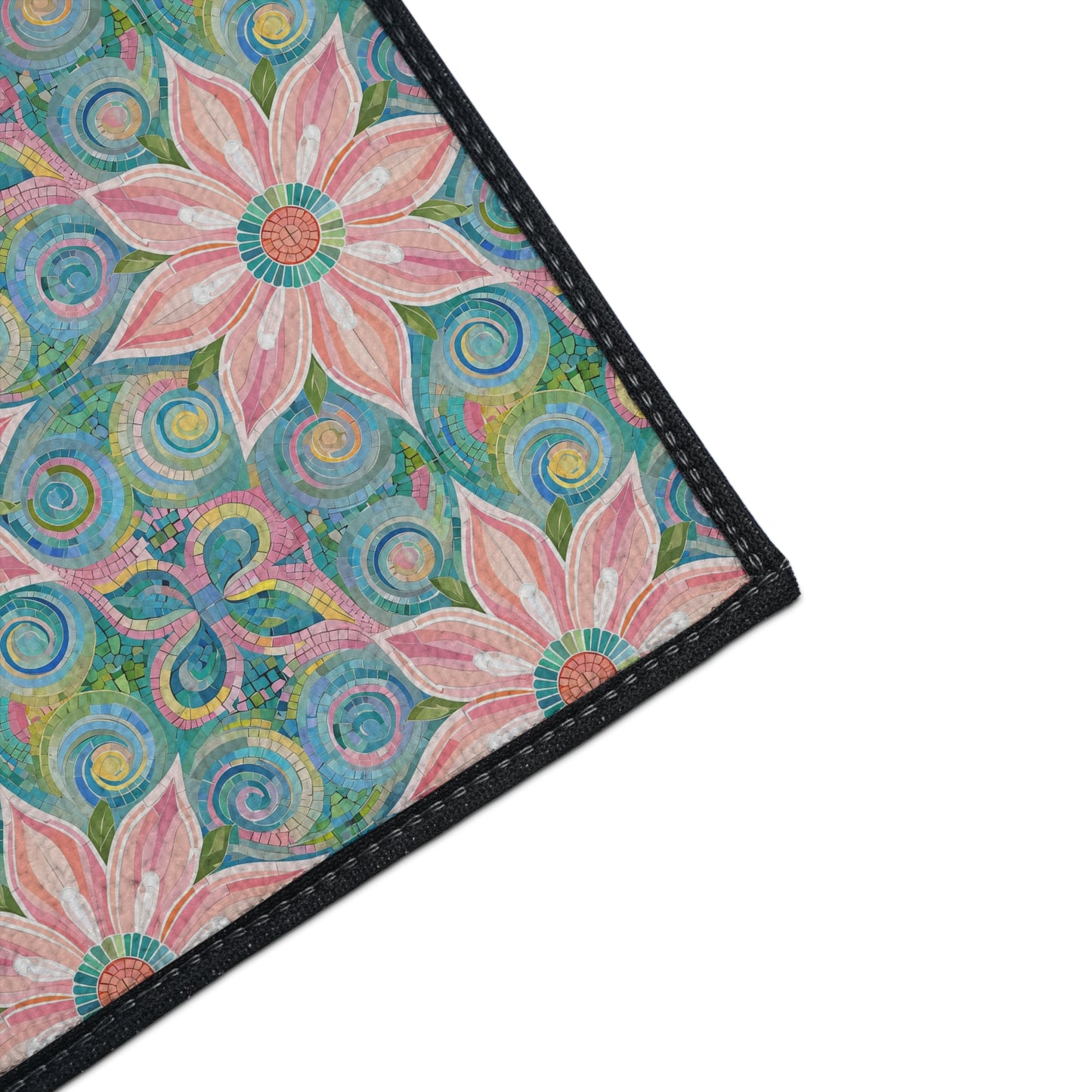 Floral Kaleidoscope Heavy-Duty Floor Mat — Pink Petal Outdoor/Entry Rug
