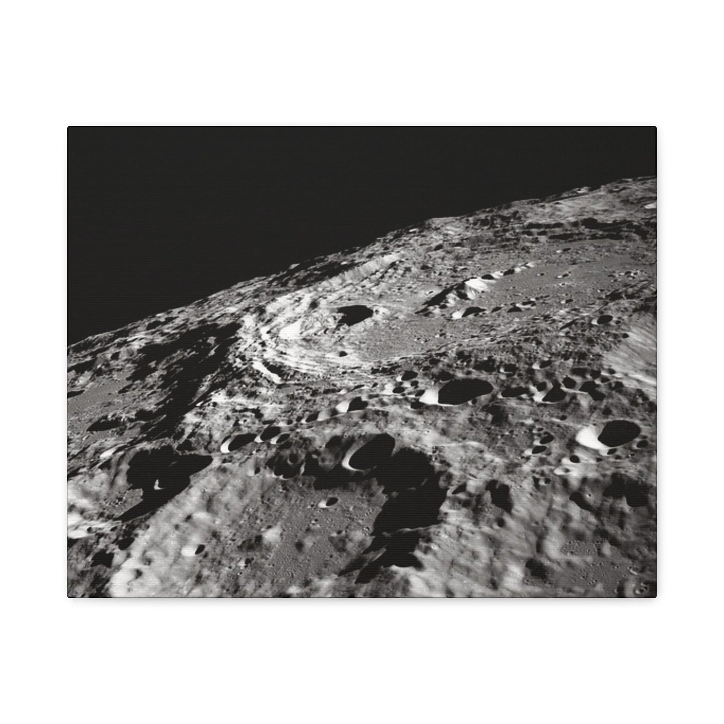 Lunar Surface Matte Canvas Print — Black & White Moon Crater Wall Art