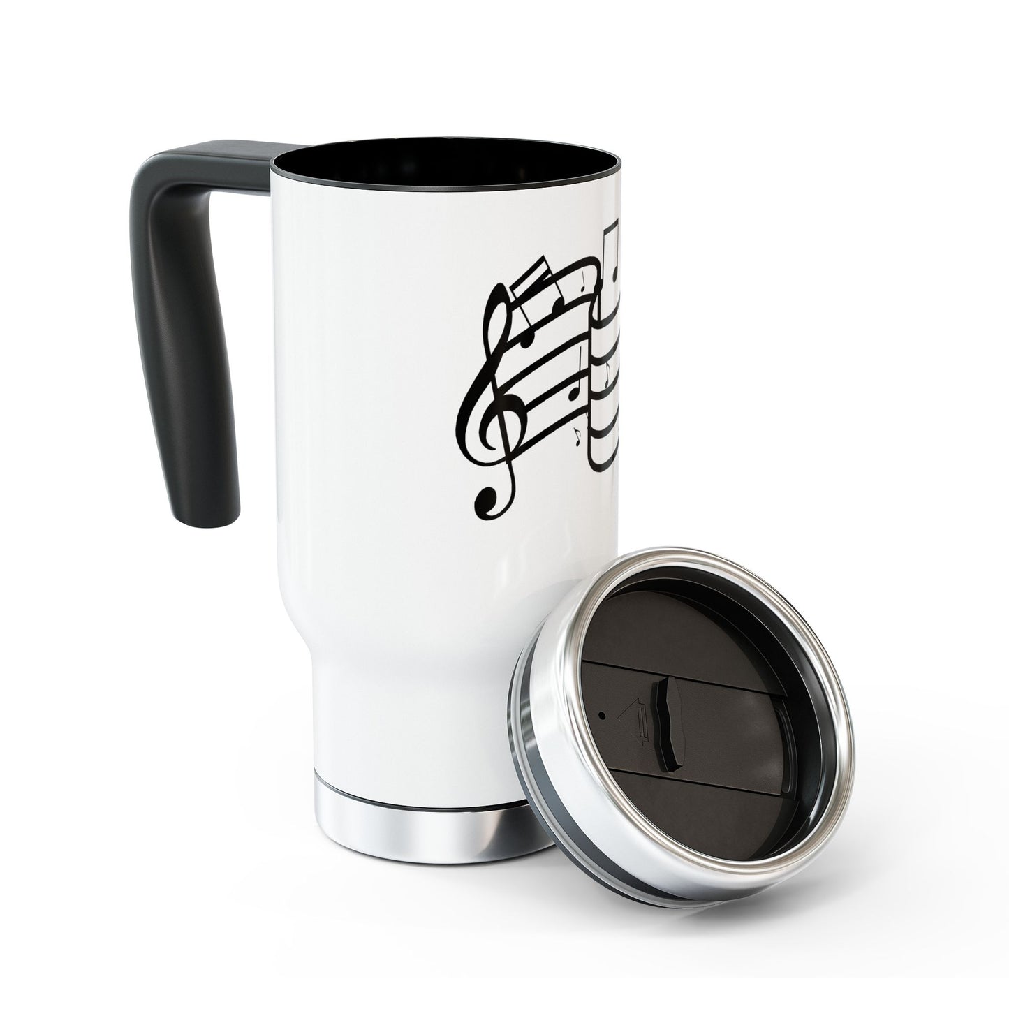 Music Notes 14oz Stainless Steel Travel Mug with Handle – Musical Staff Design