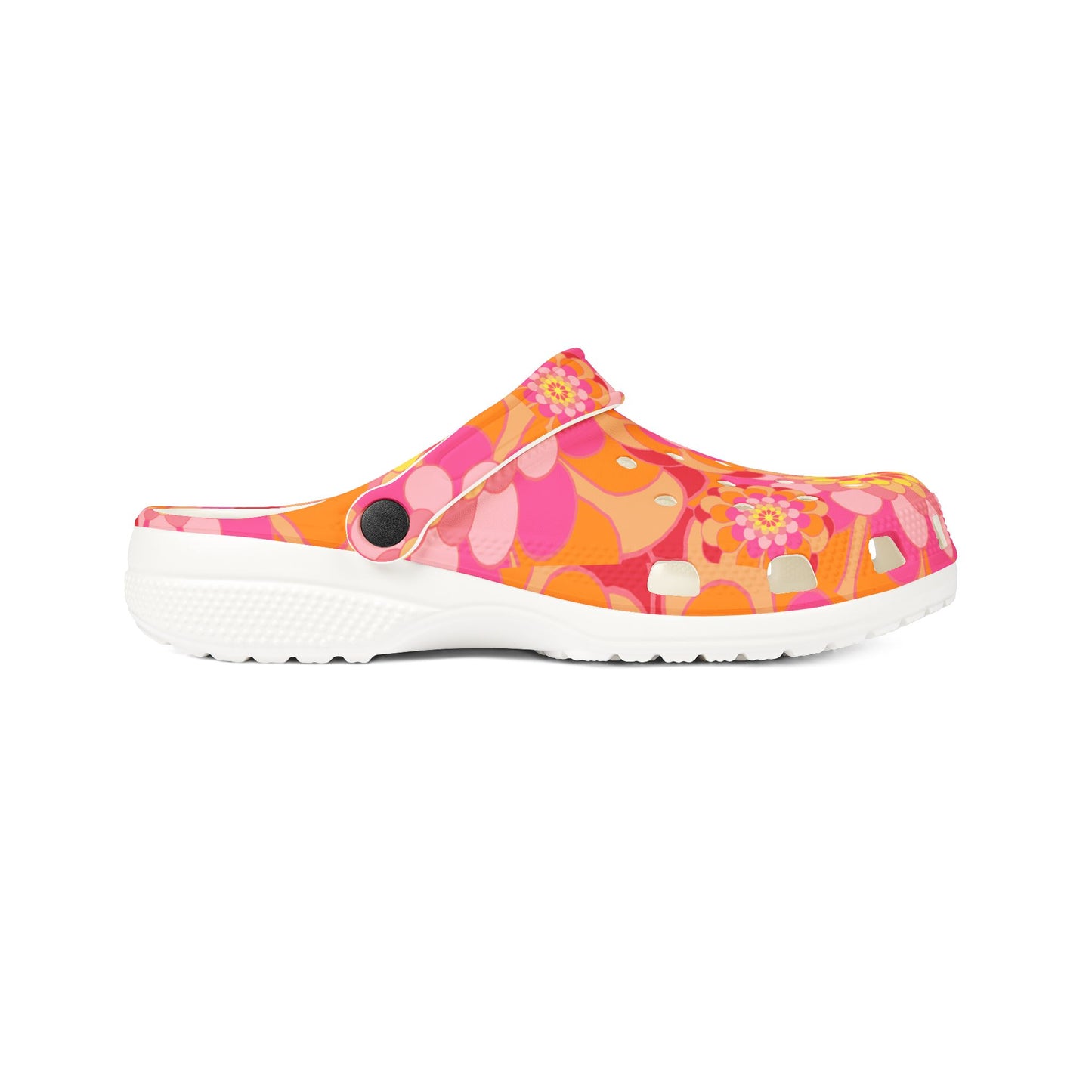 Floral Retro Foam Clogs — Pink Orange Psychedelic Garden Slip-Ons