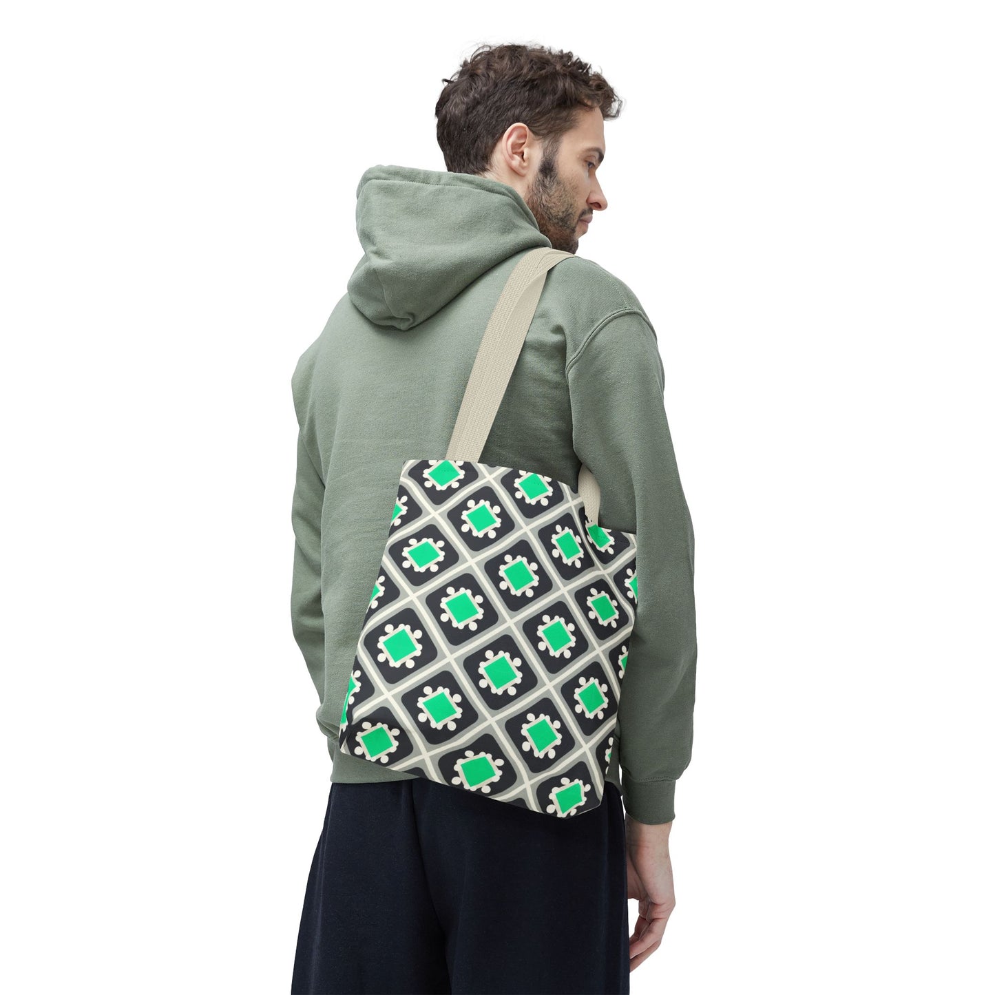 Geometric Mint Tile Tote Bag — Patterned All-Over-Print Shopper