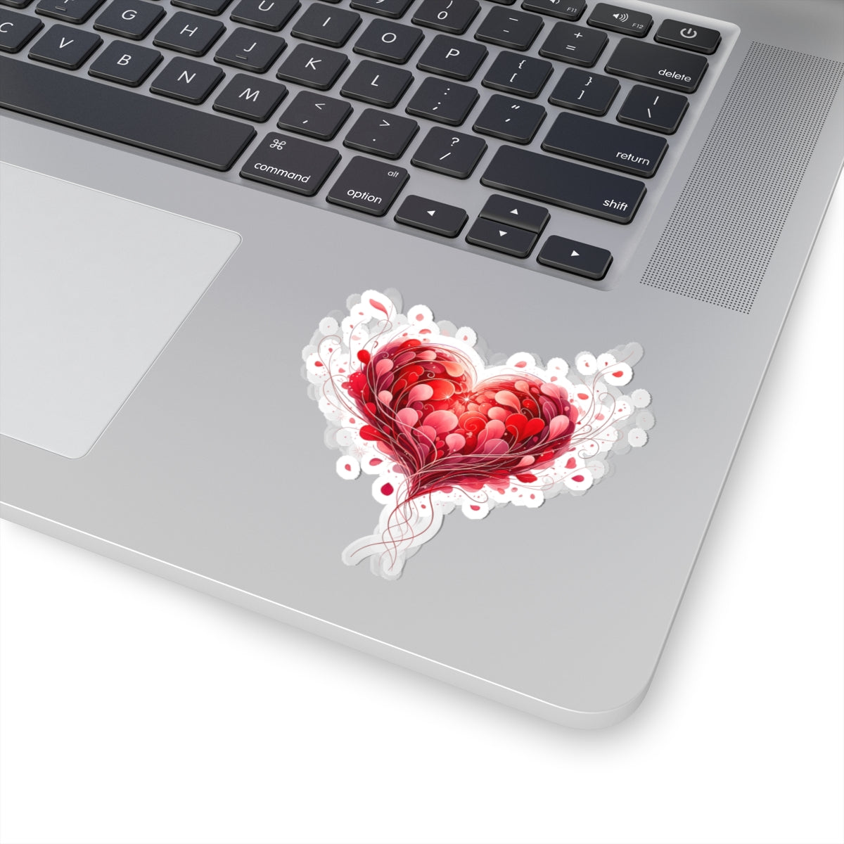 Heart Floral Kiss-Cut Sticker — Red Romantic Love Laptop Decal