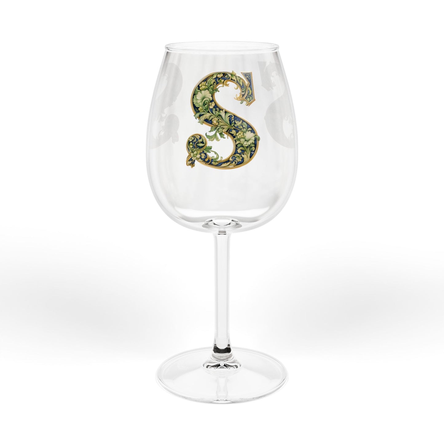 Monogram S Floral 12oz Wine Glass — Personalized Initial 'S' Stemmed Glass