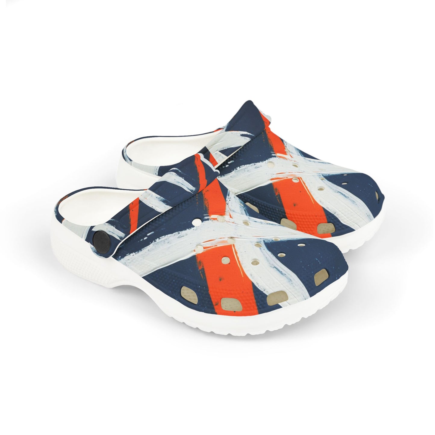 Kids Abstract Navy & Orange EVA Foam Clogs — Slip-On Summer Sandals
