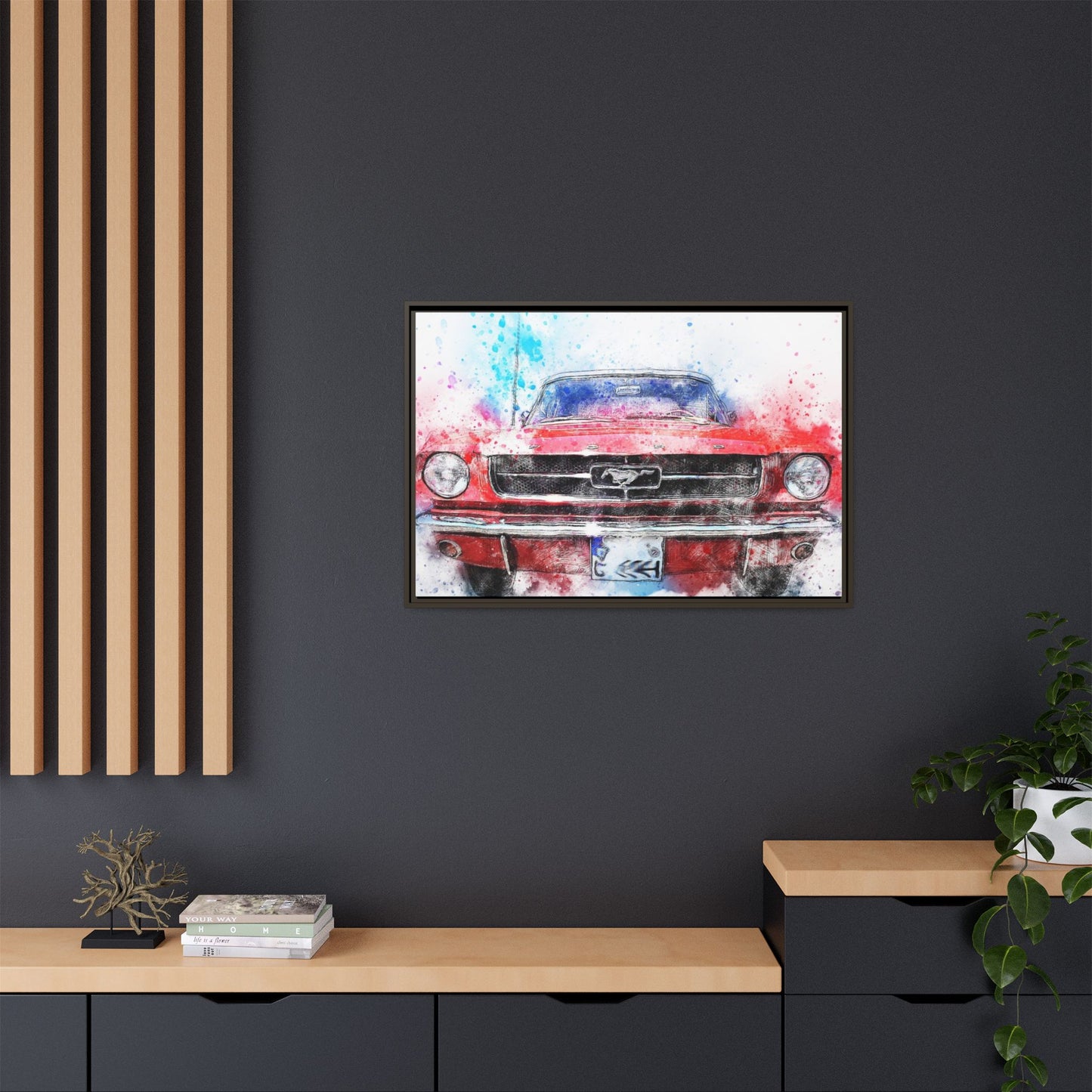 Matte Canvas, Framed Mustang Car