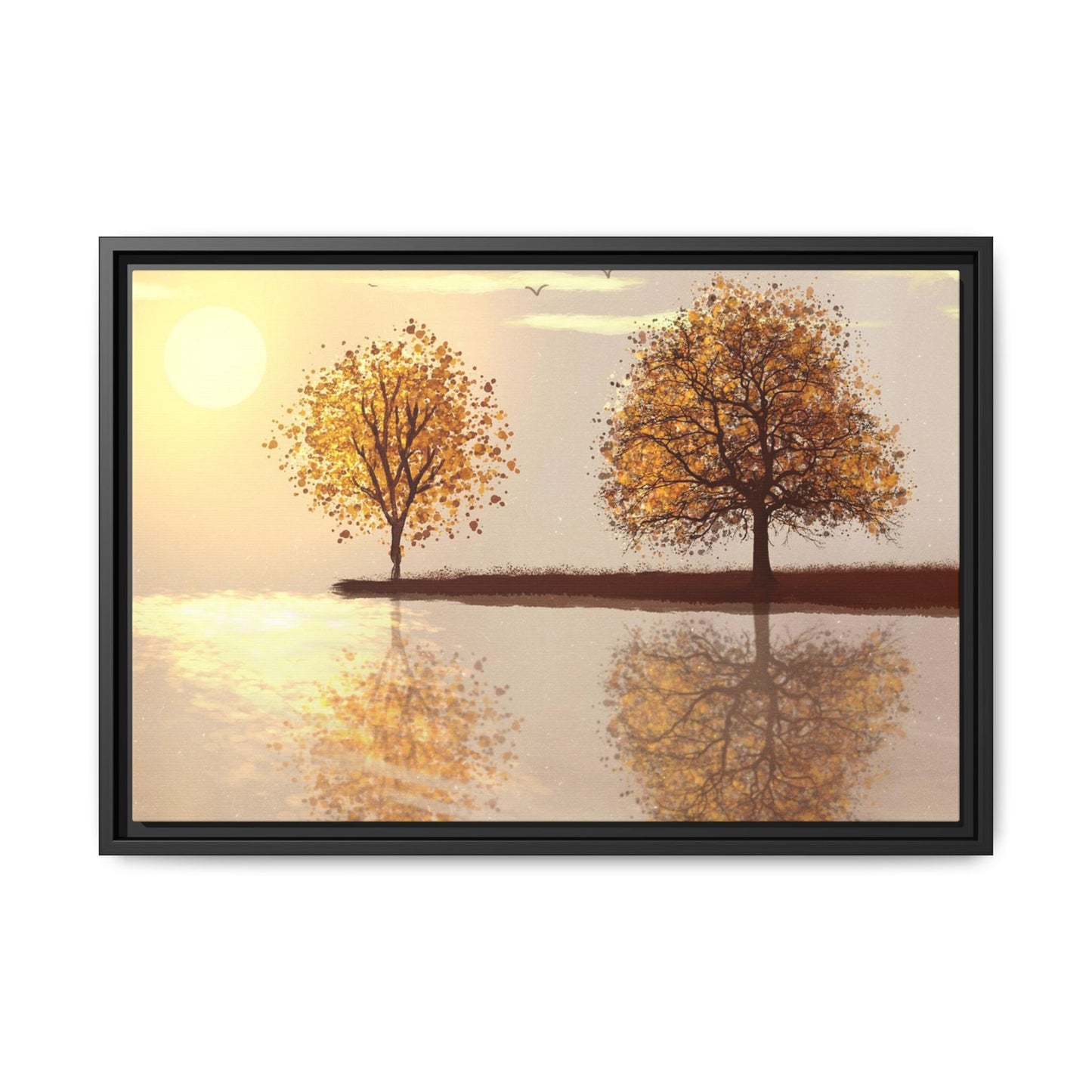 Framed Matte Canvas Wall Art — Golden Autumn Trees Reflection