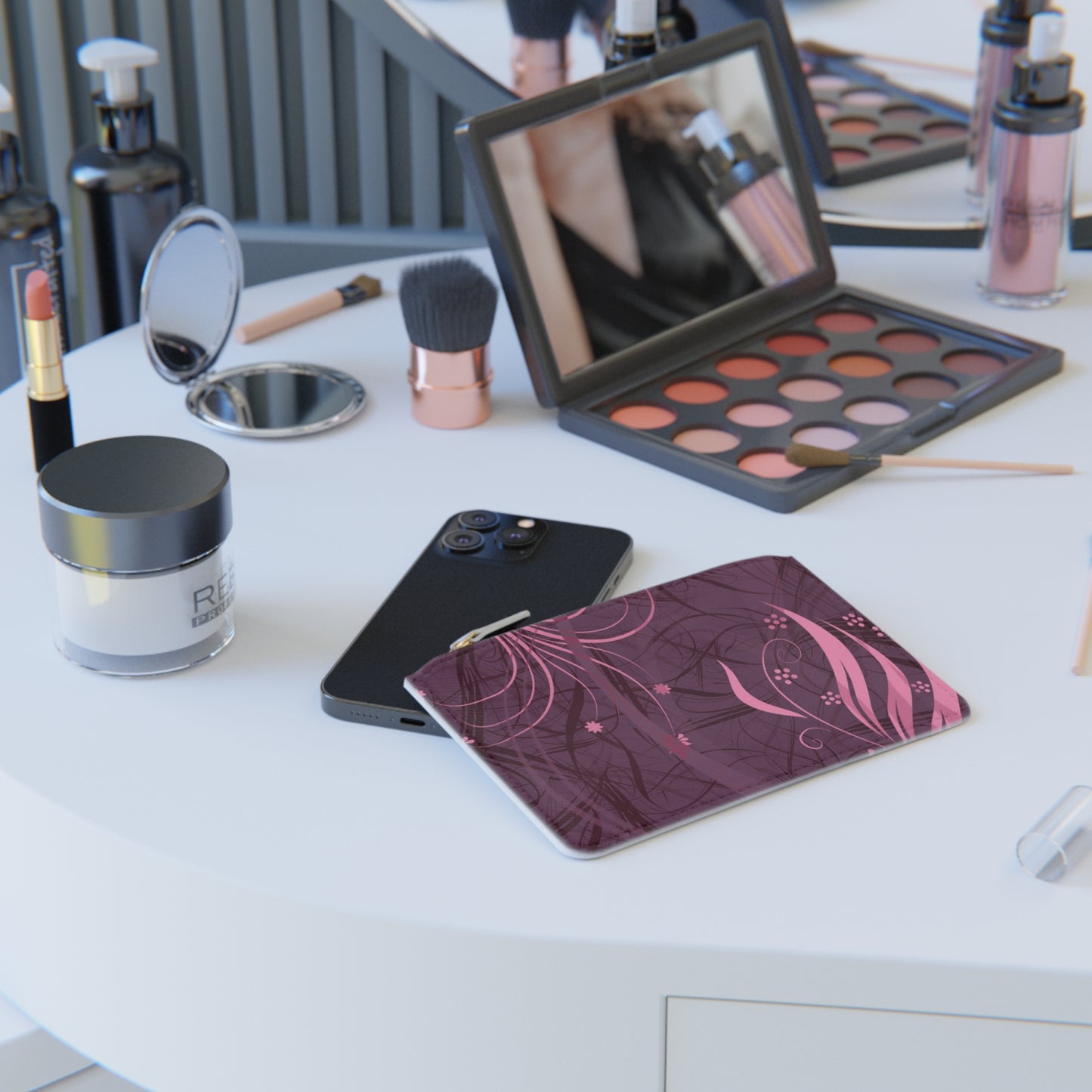 Floral Swirl Mini Clutch — Pink & Plum Compact Wristlet