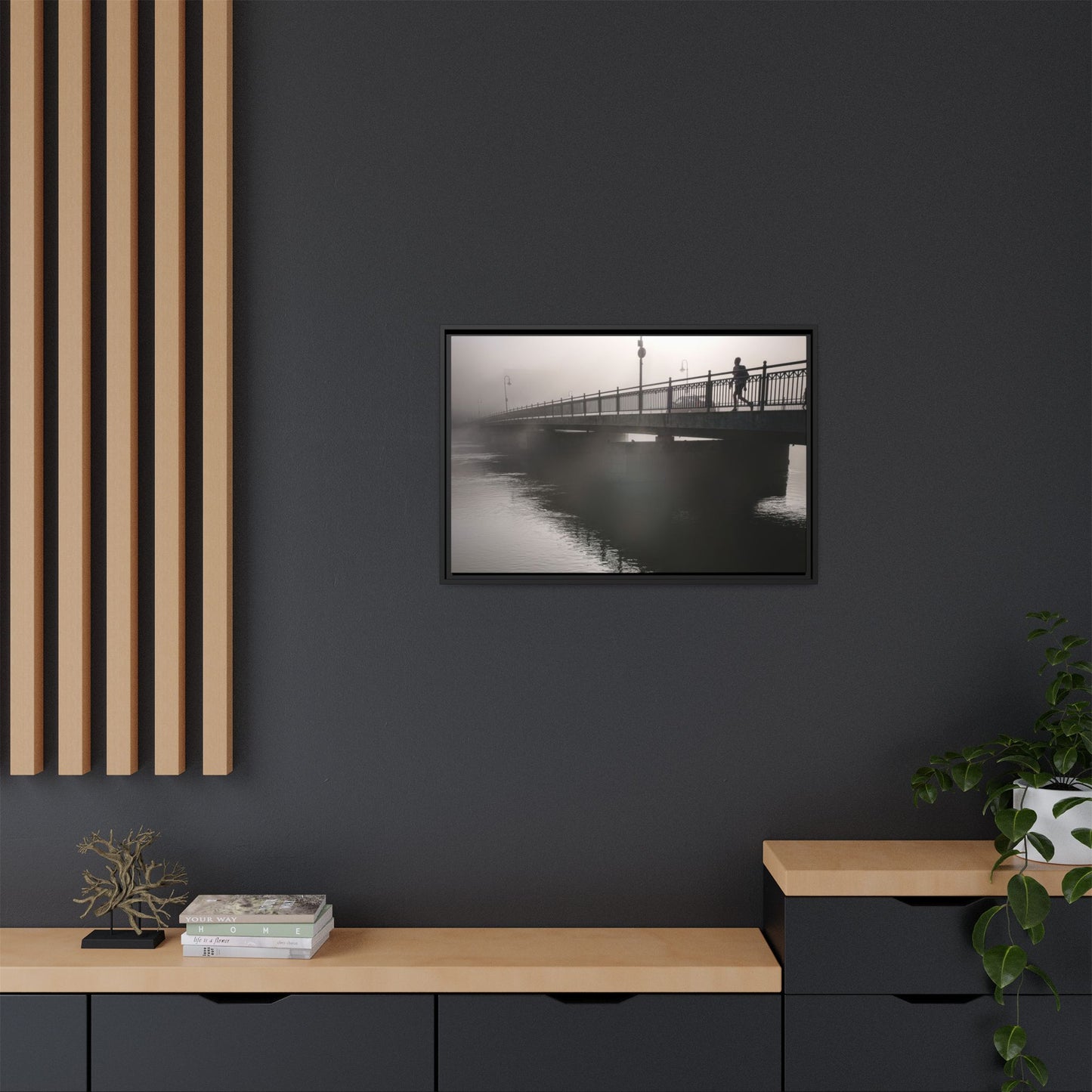Framed Matte Canvas - Foggy Bridge Black & White Photography