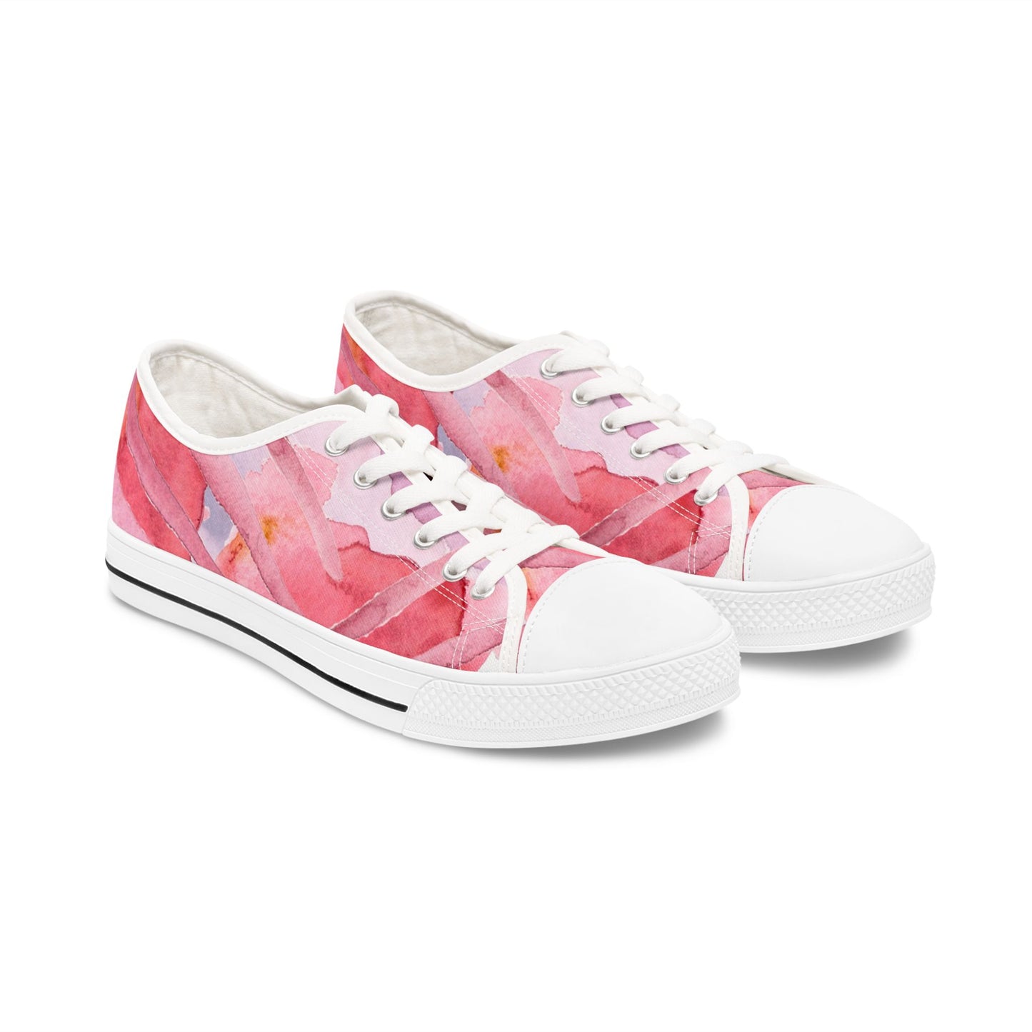 Pink Watercolor Floral Low Top Sneakers — Casual Canvas Shoes