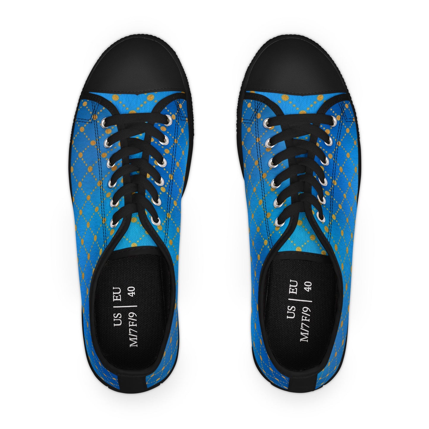 Blue Gold Lattice Low Top Sneakers