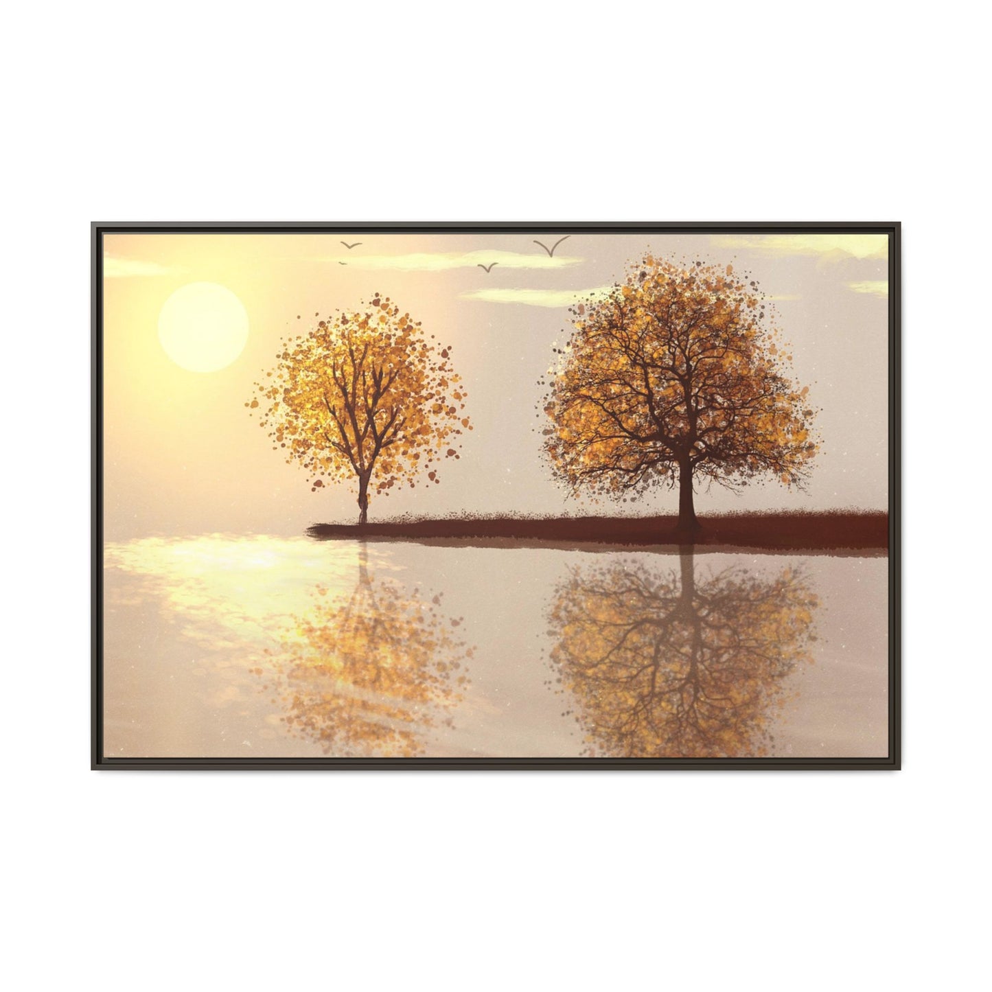 Framed Matte Canvas Wall Art — Golden Autumn Trees Reflection