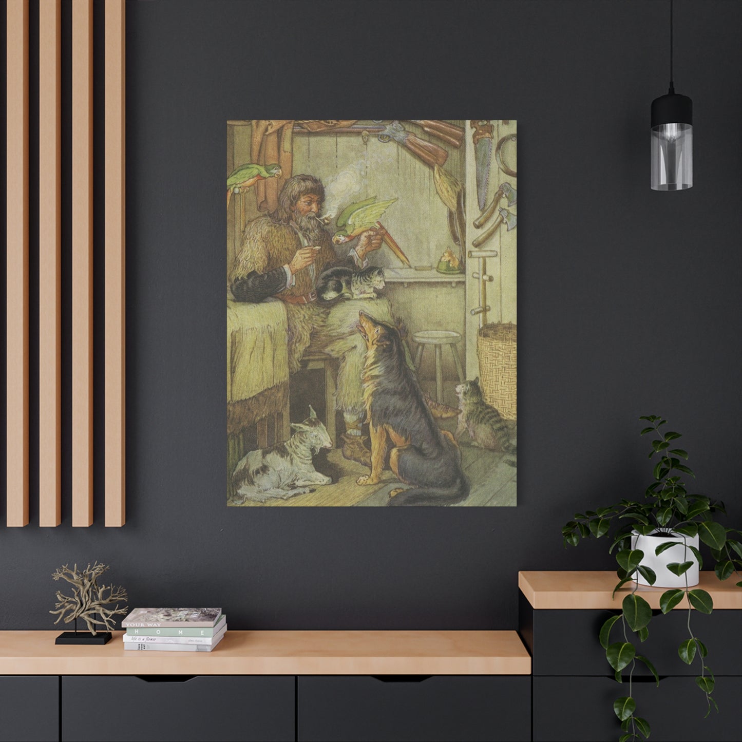 Vintage Cottage Animal Illustration Matte Canvas Print