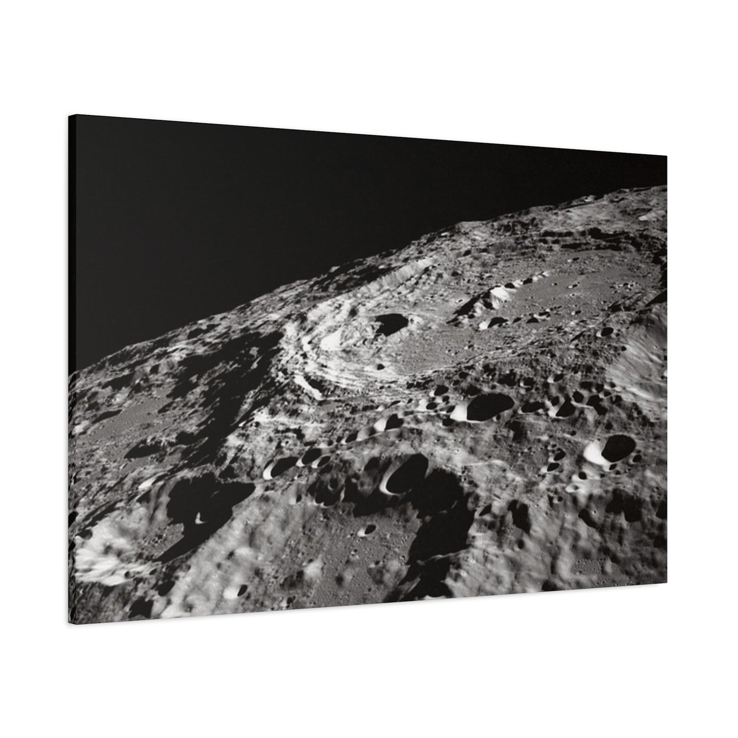 Lunar Surface Matte Canvas Print — Black & White Moon Crater Wall Art