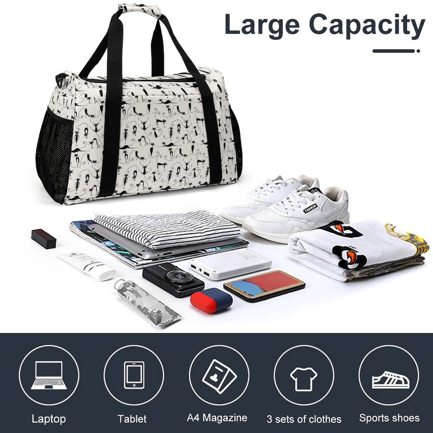 Travel Duffel Bag - Black cats