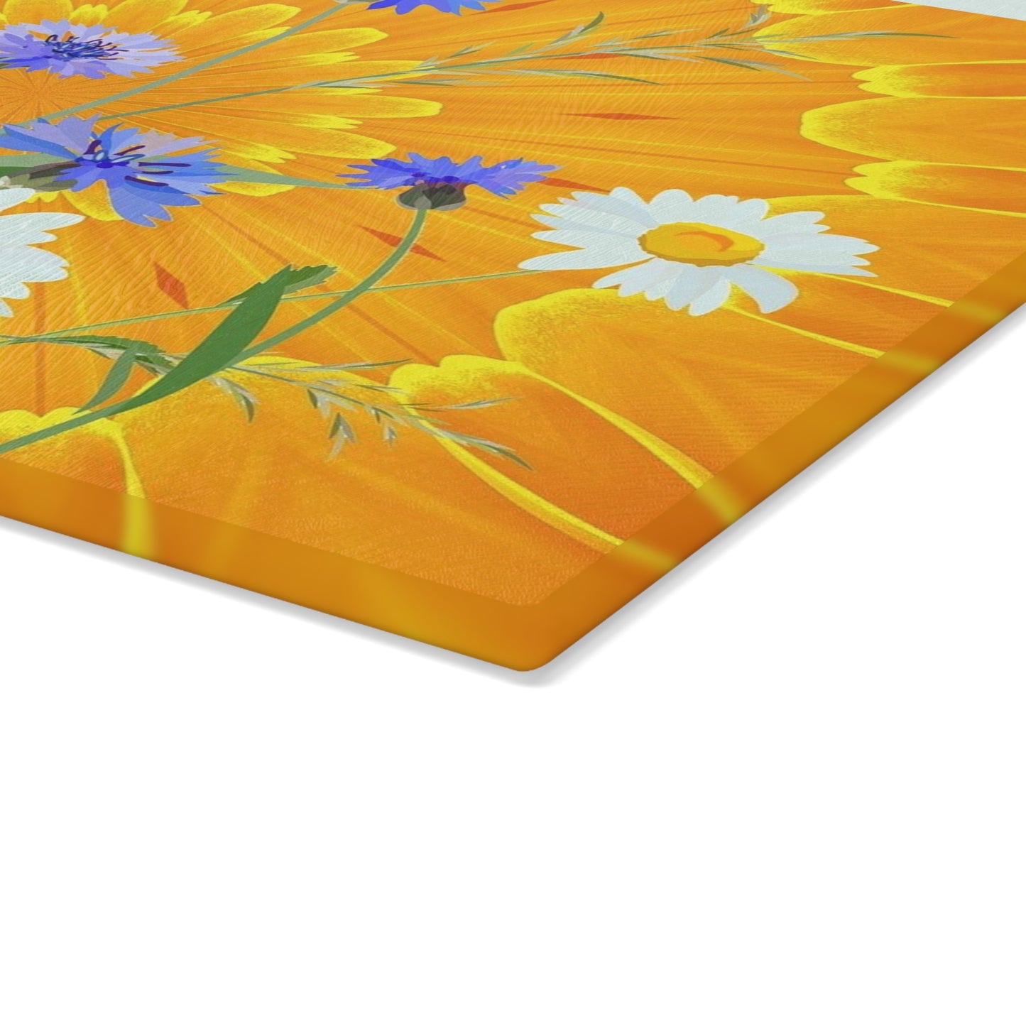 Glass Cutting Board — Bright Sunflower & Wildflower Kitchen Cutting Board