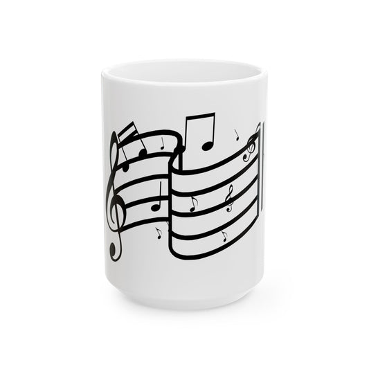 Music Notes Ceramic Mug — Musical Staff Coffee Cup for Musicians & Music Lovers (11oz/15oz)