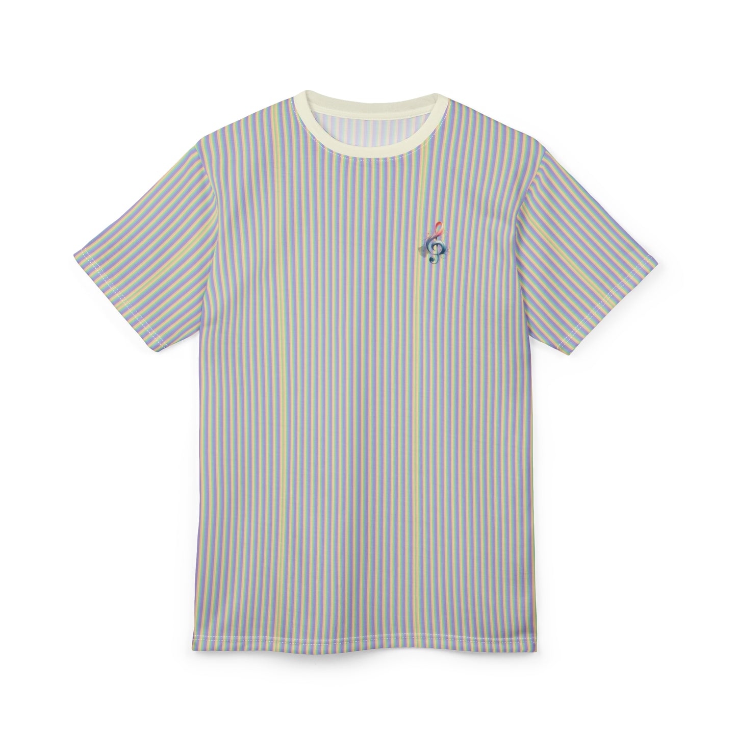 Striped Pastel Tee with Floral Pin Graphic