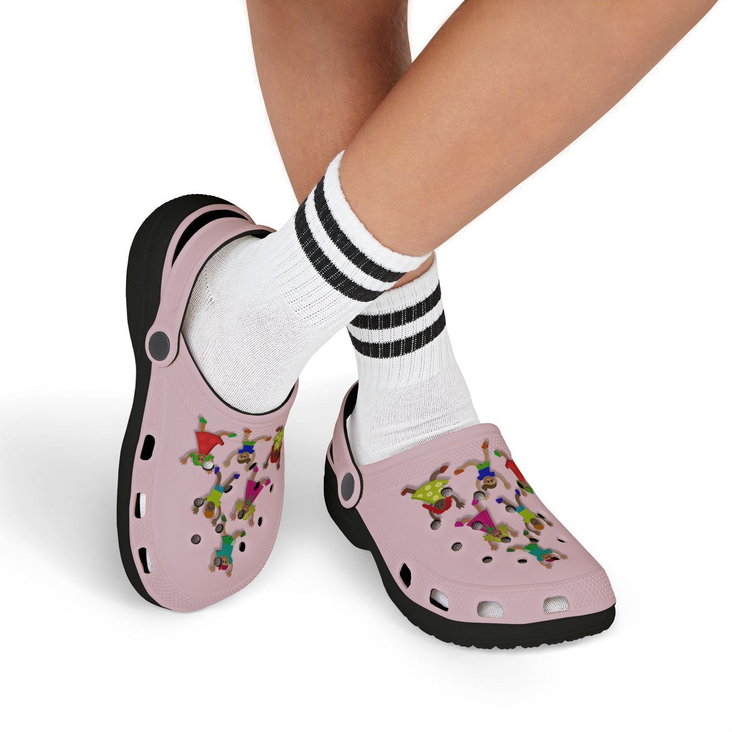 Kids Pink Foam Clogs with Cheerful Dancing Kids Print