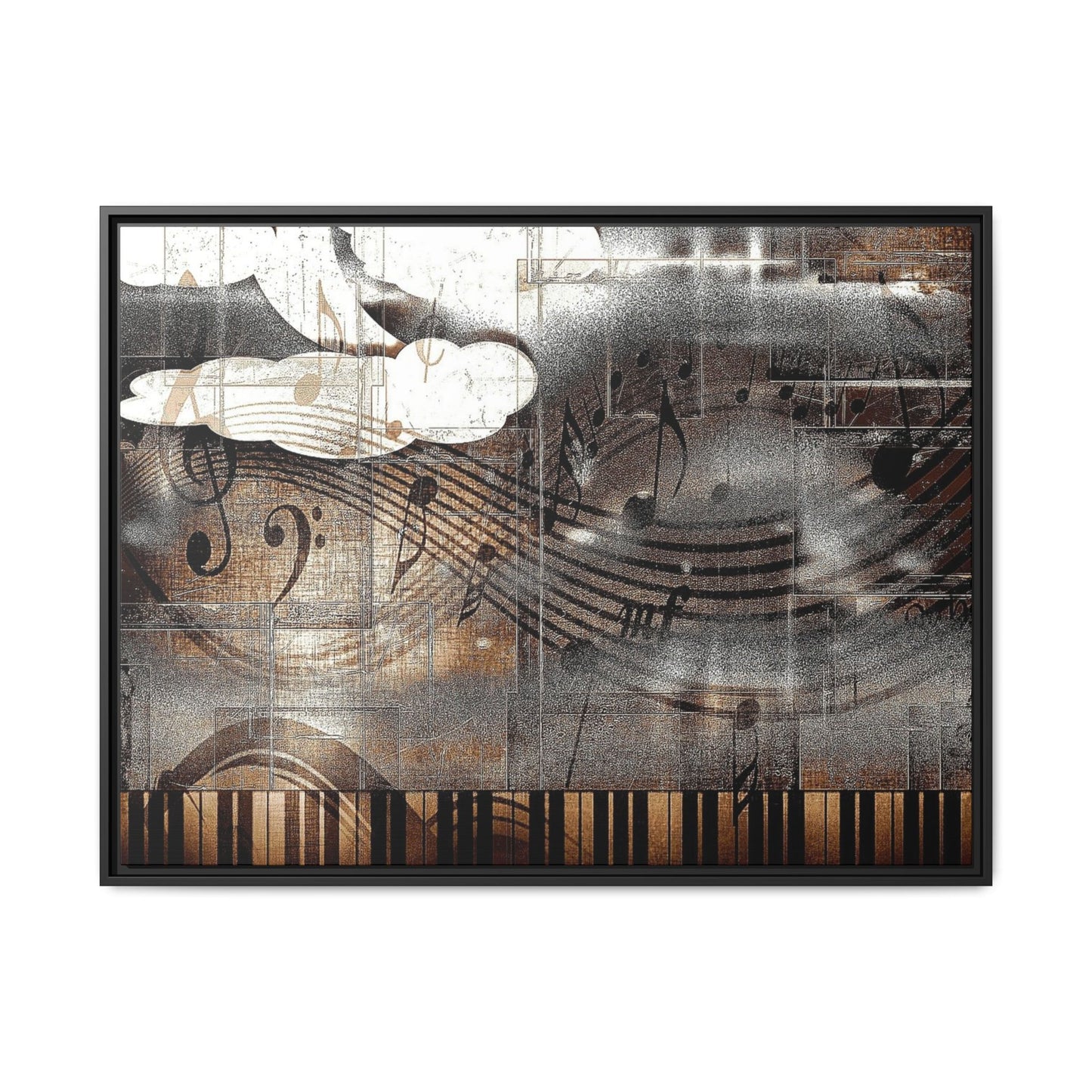 Framed Music Notes Canvas Print — Abstract Vintage Piano & Sheet Music Wall Art