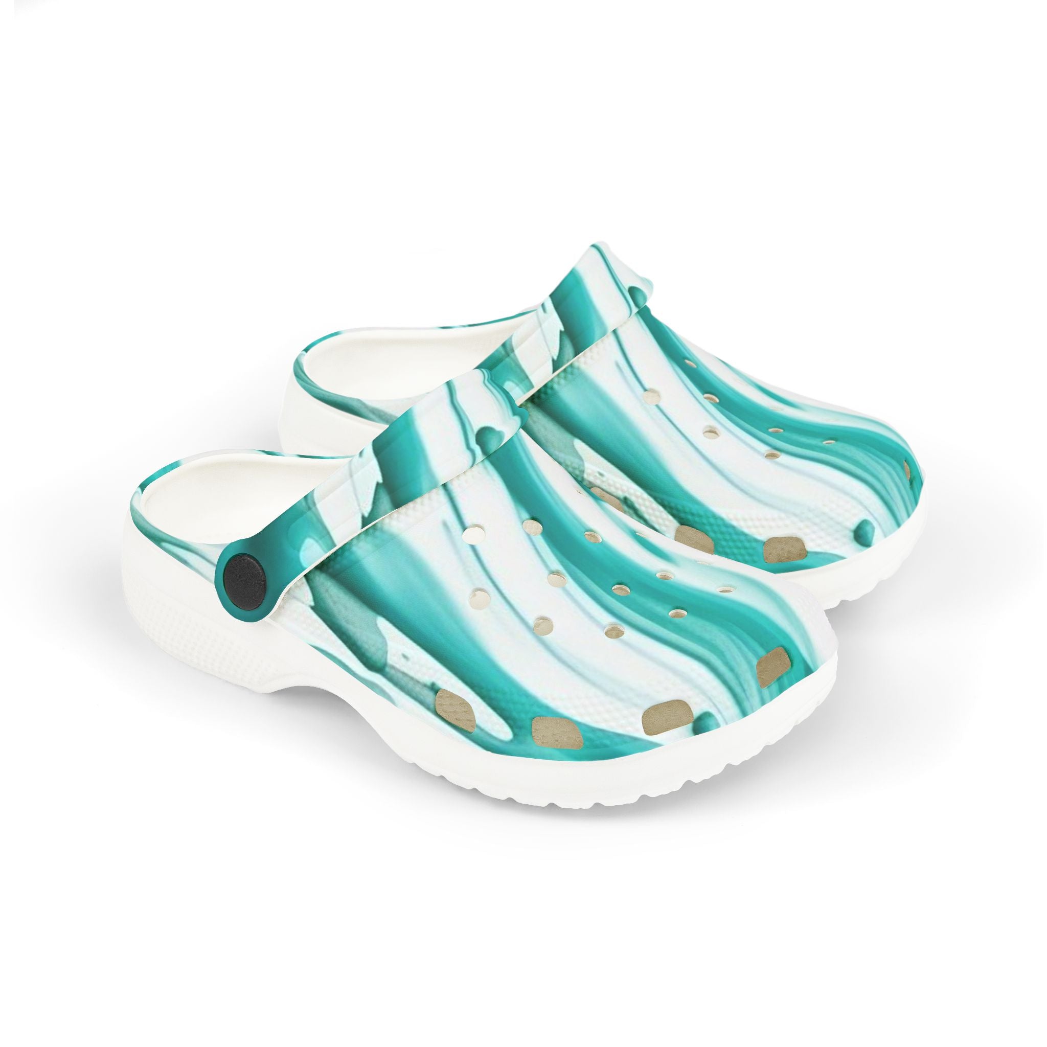 Kids Marble Aqua Foam Clogs — Watercolor Teal Slip-On Sandals