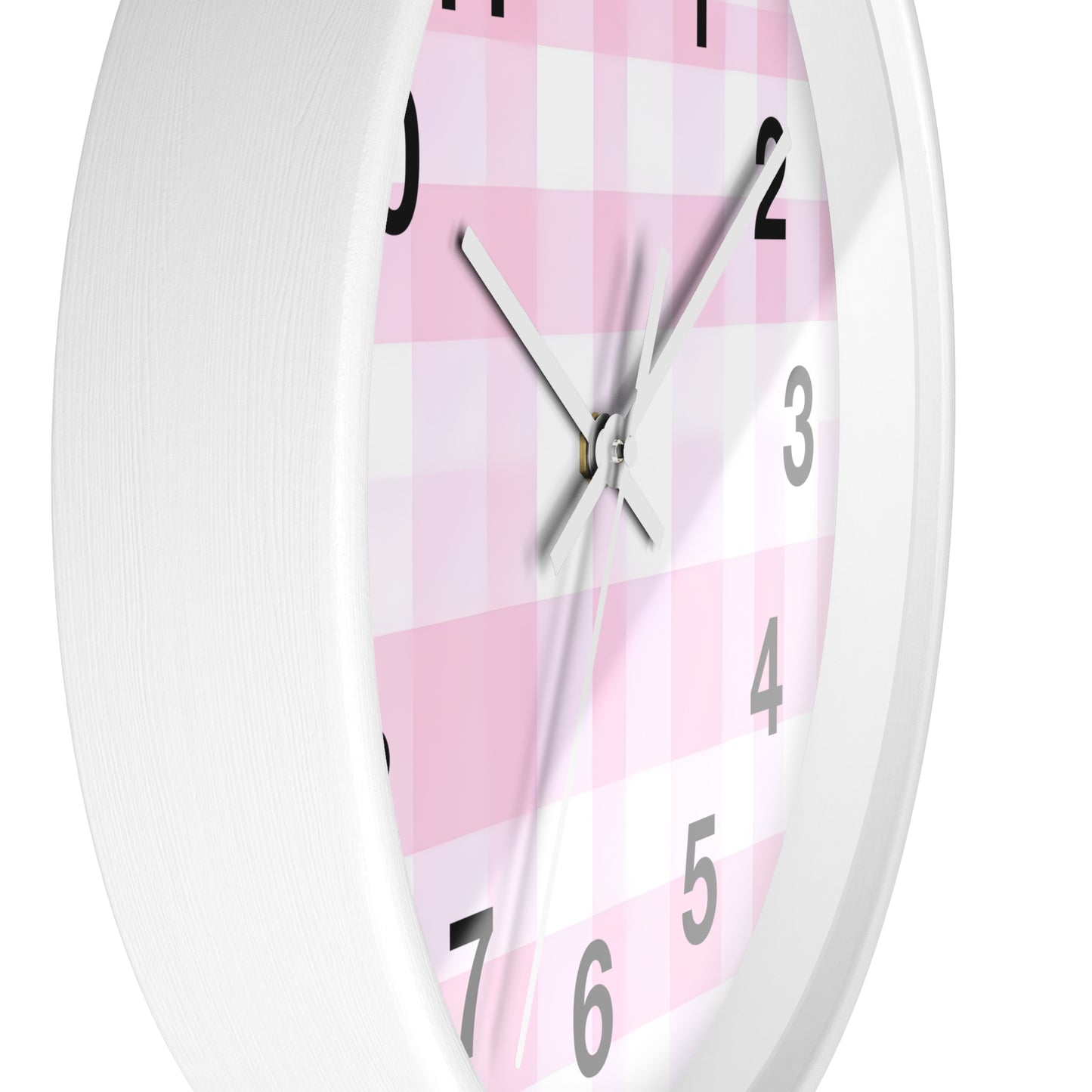 Pink Gingham Wall Clock — Cute Check Pattern Clock for Nursery & Kitchen