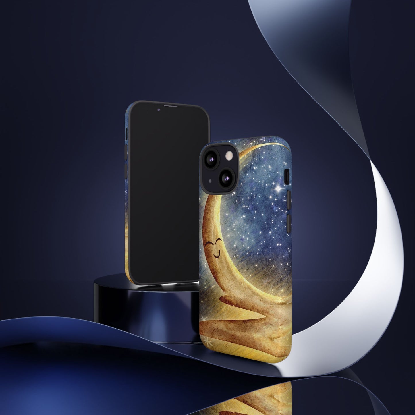 Moonlit Smile Phone Case — Starry Night Crescent Moon iPhone Cover
