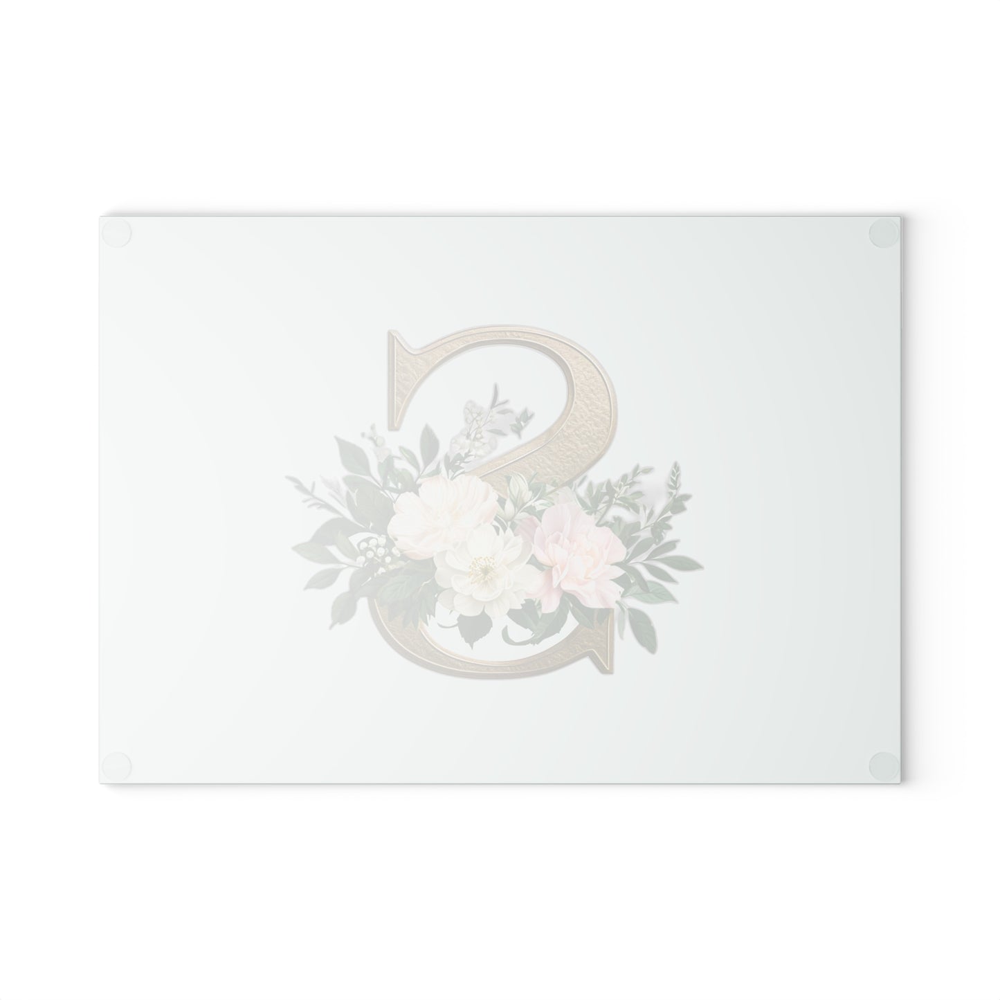 Personalized Floral Glass Cutting Board - Letter S