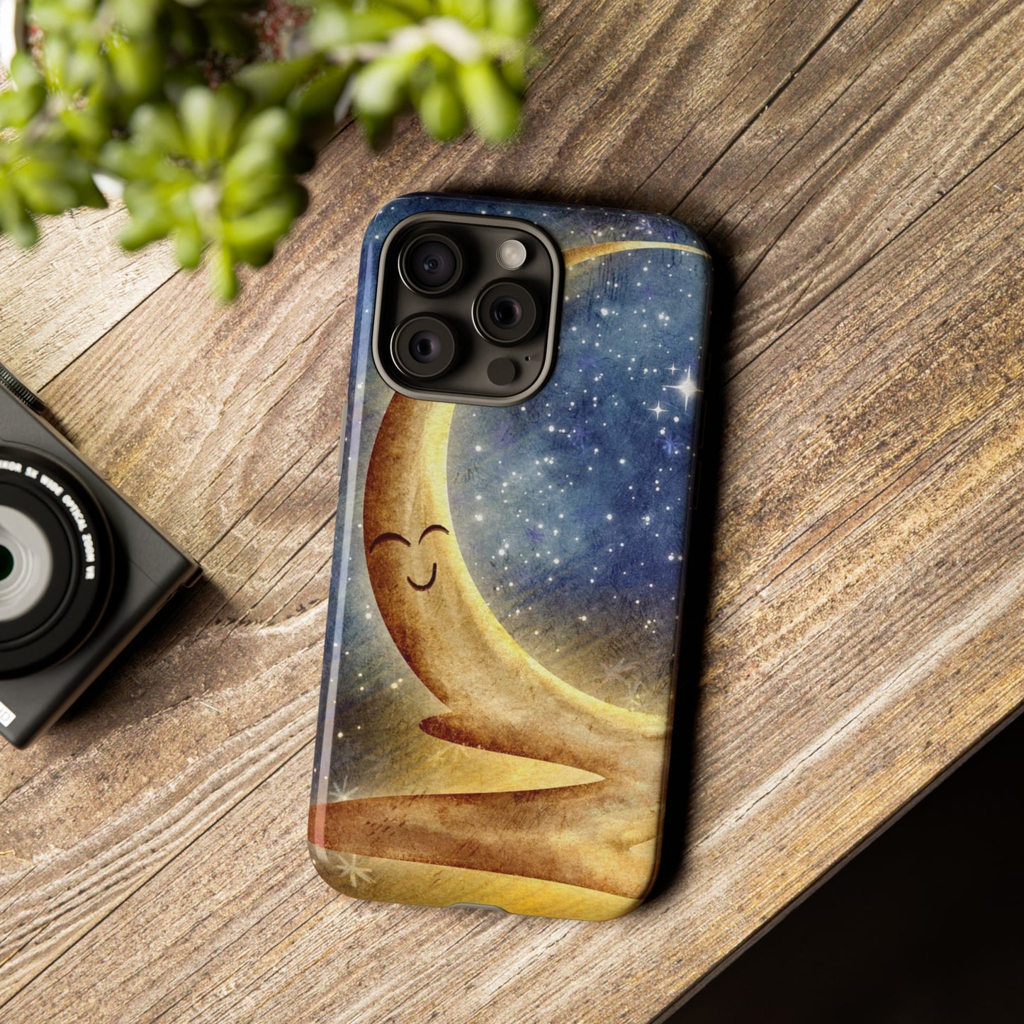 Moonlit Smile Phone Case — Starry Night Crescent Moon iPhone Cover