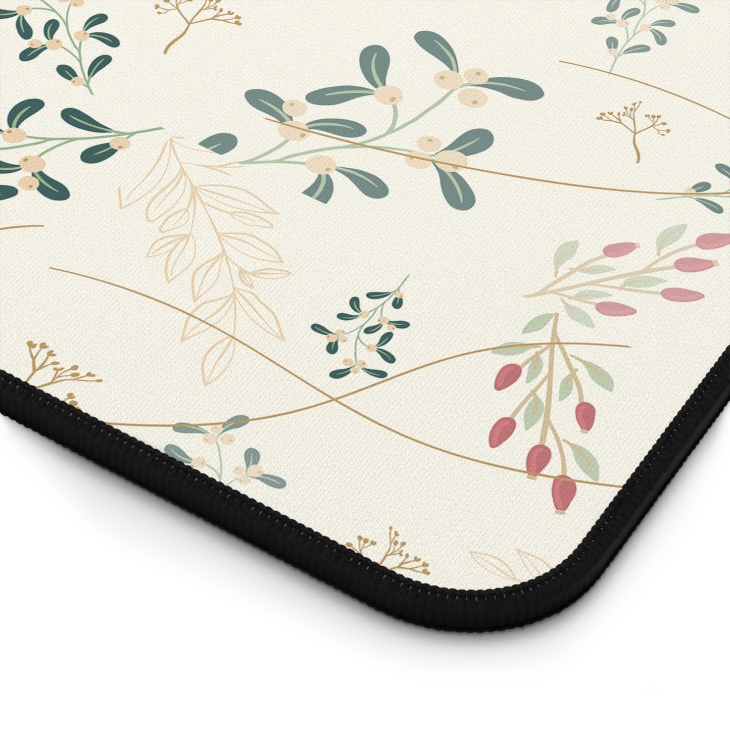 Floral Vine Desk Mat — Cream Botanical Mouse Pad for Home Office