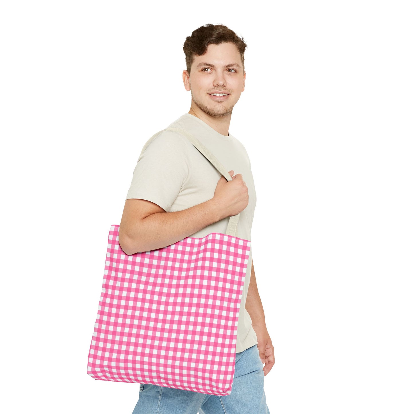 Cute Pink Gingham Tote Bag - Reusable Shopping Bag, Beach Tote